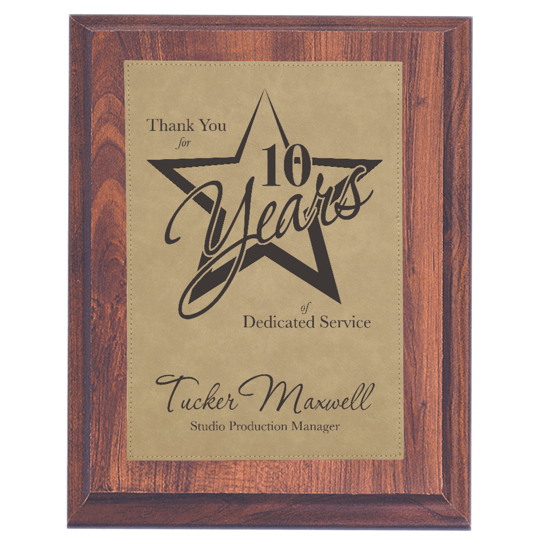 9" x 12" Elegant Cherry Finish Plaque with Light Brown Leatherette Plate