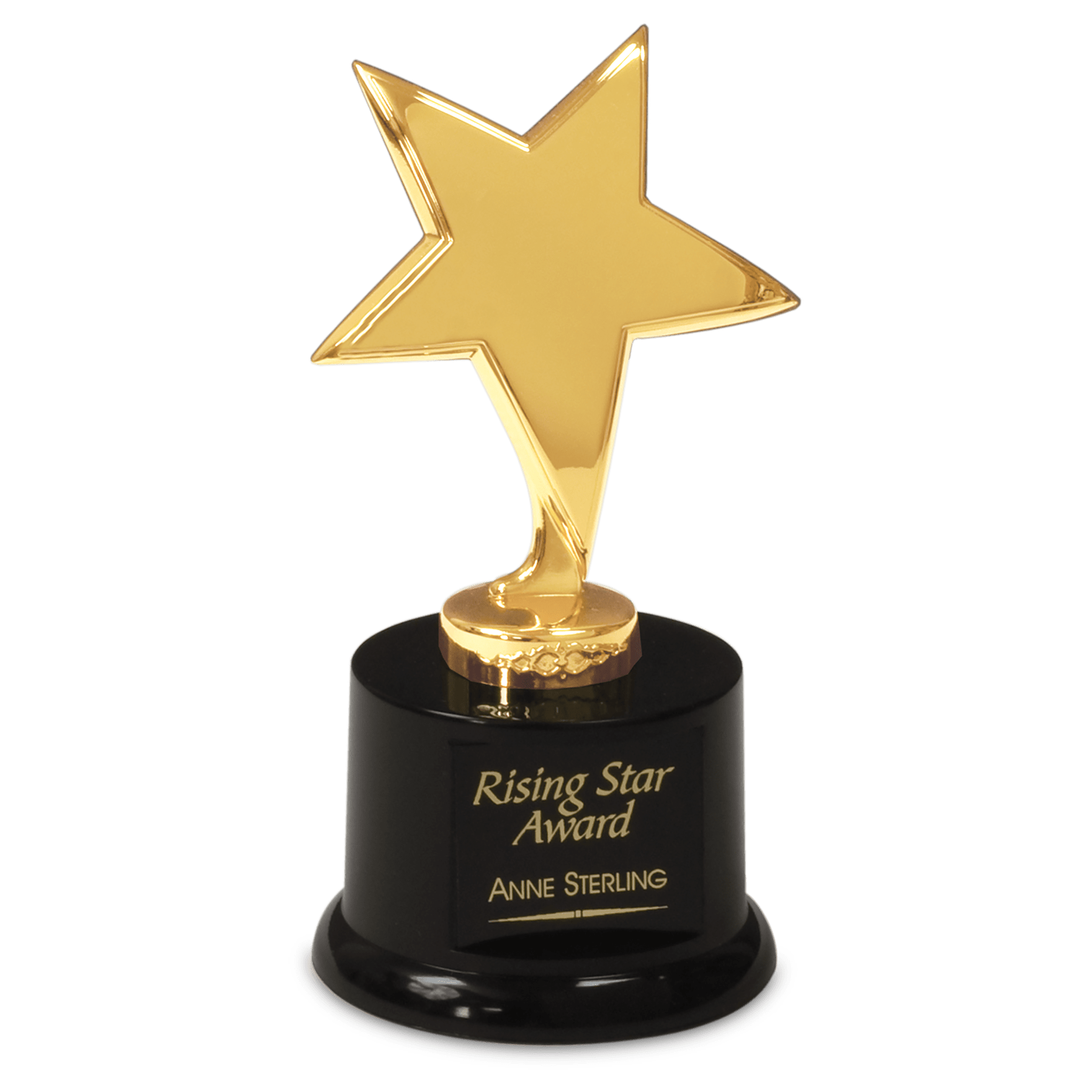 Gold Metal Rising Star on Black Plastic Base