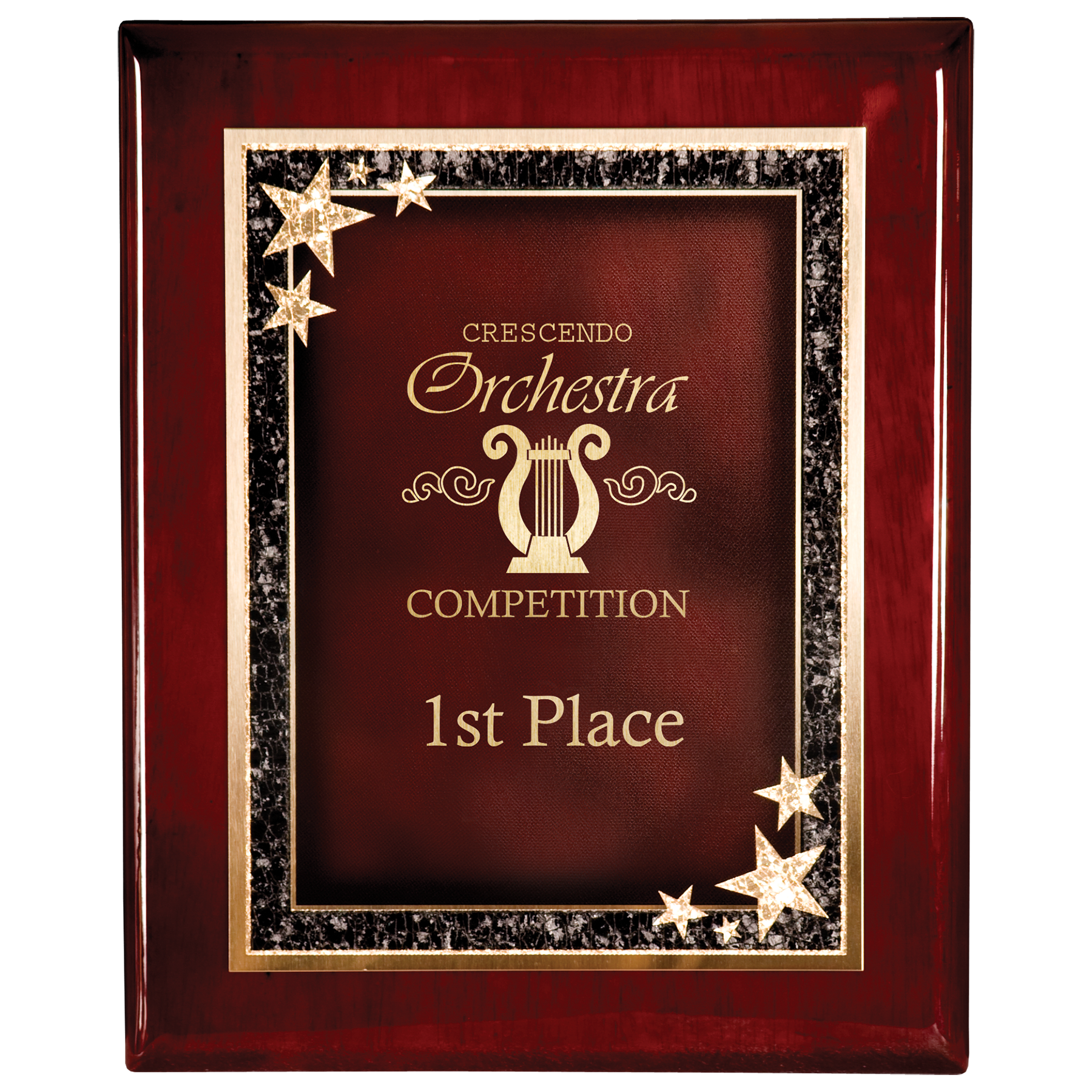 7" x 9" Premium Rosewood Finish Plaque wiht Red Starburst Plate