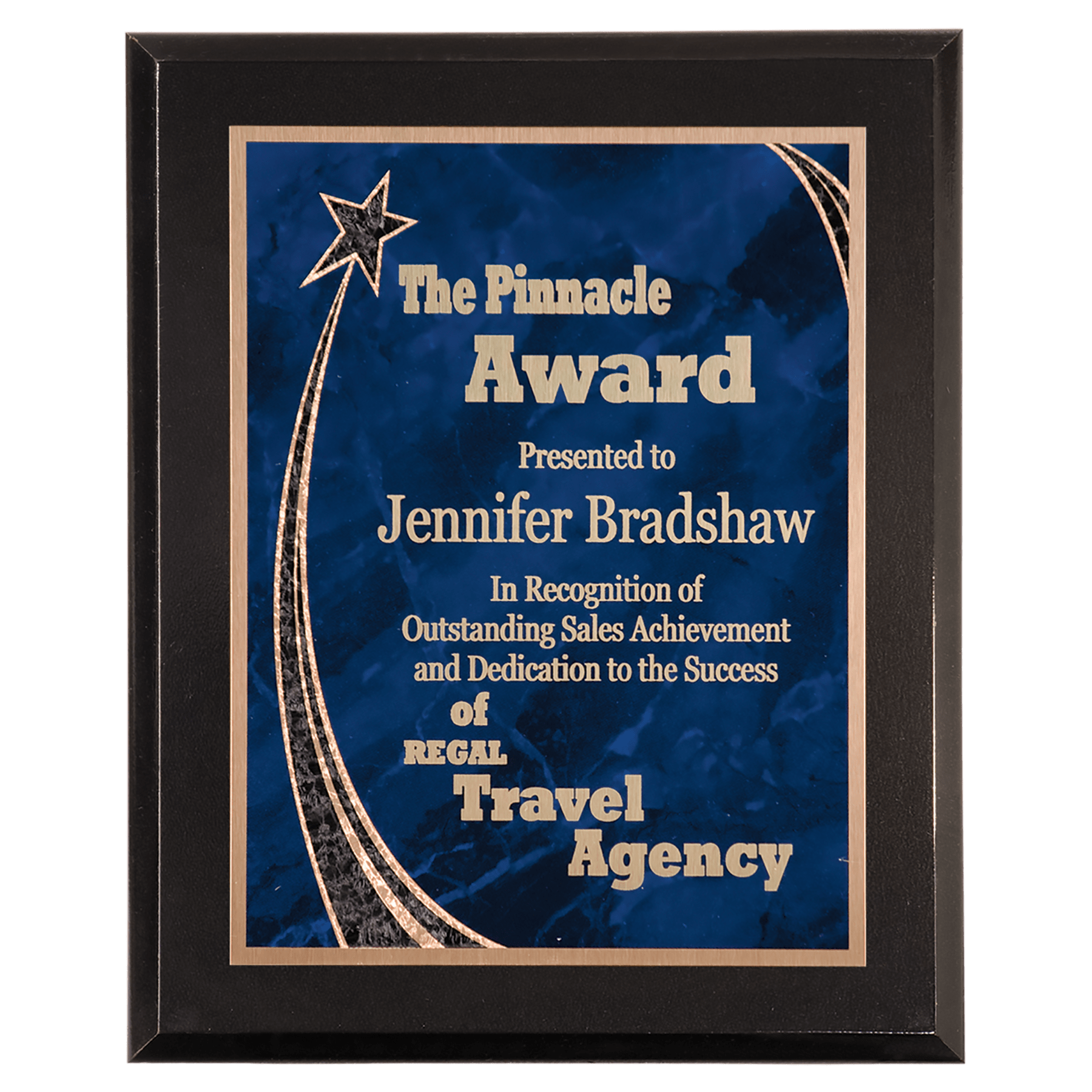 7" x 9" Premium Black Piano Finish Plaque with Blue Rising Star Plate