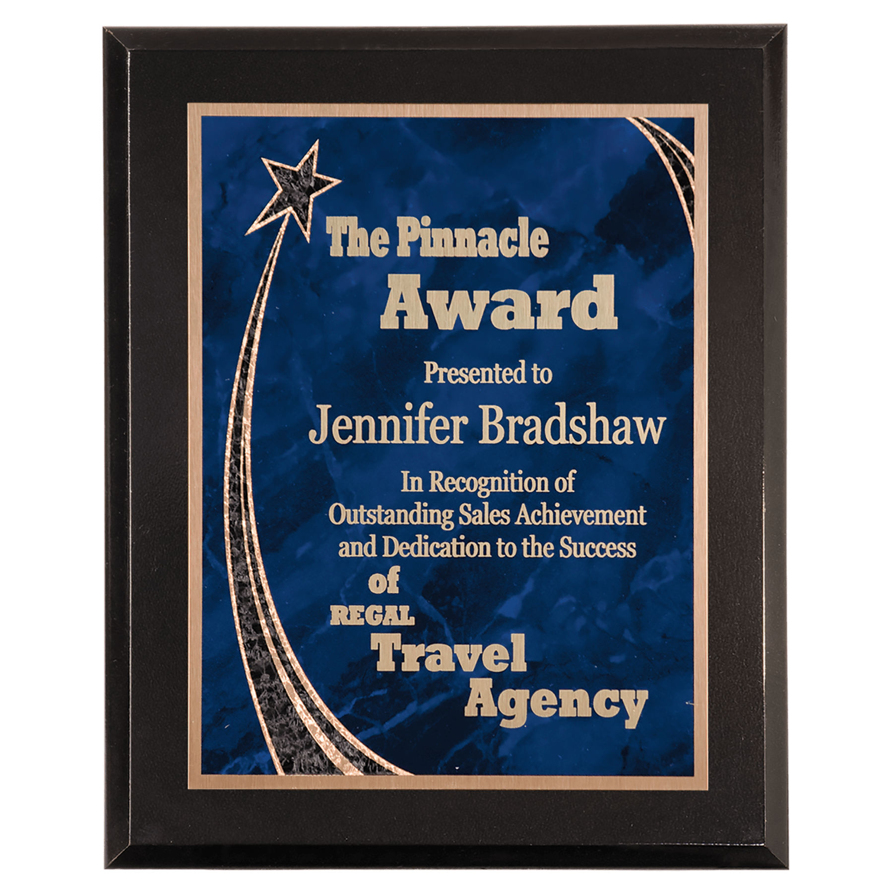 9" x 12" Premium Black Piano Finish Plaque with Blue Rising Star Plate