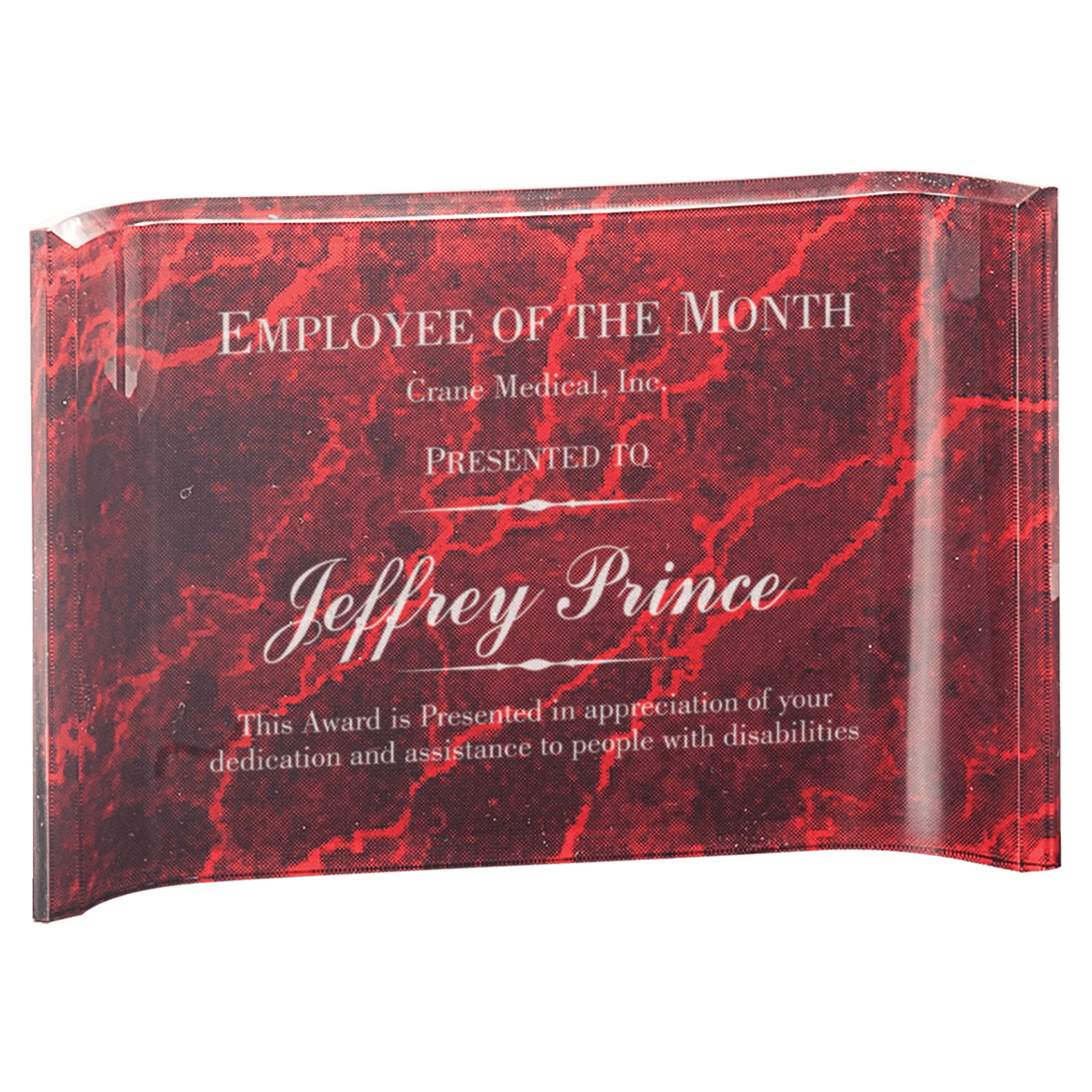 6" x 4" Red Marble Acrylic Crescent