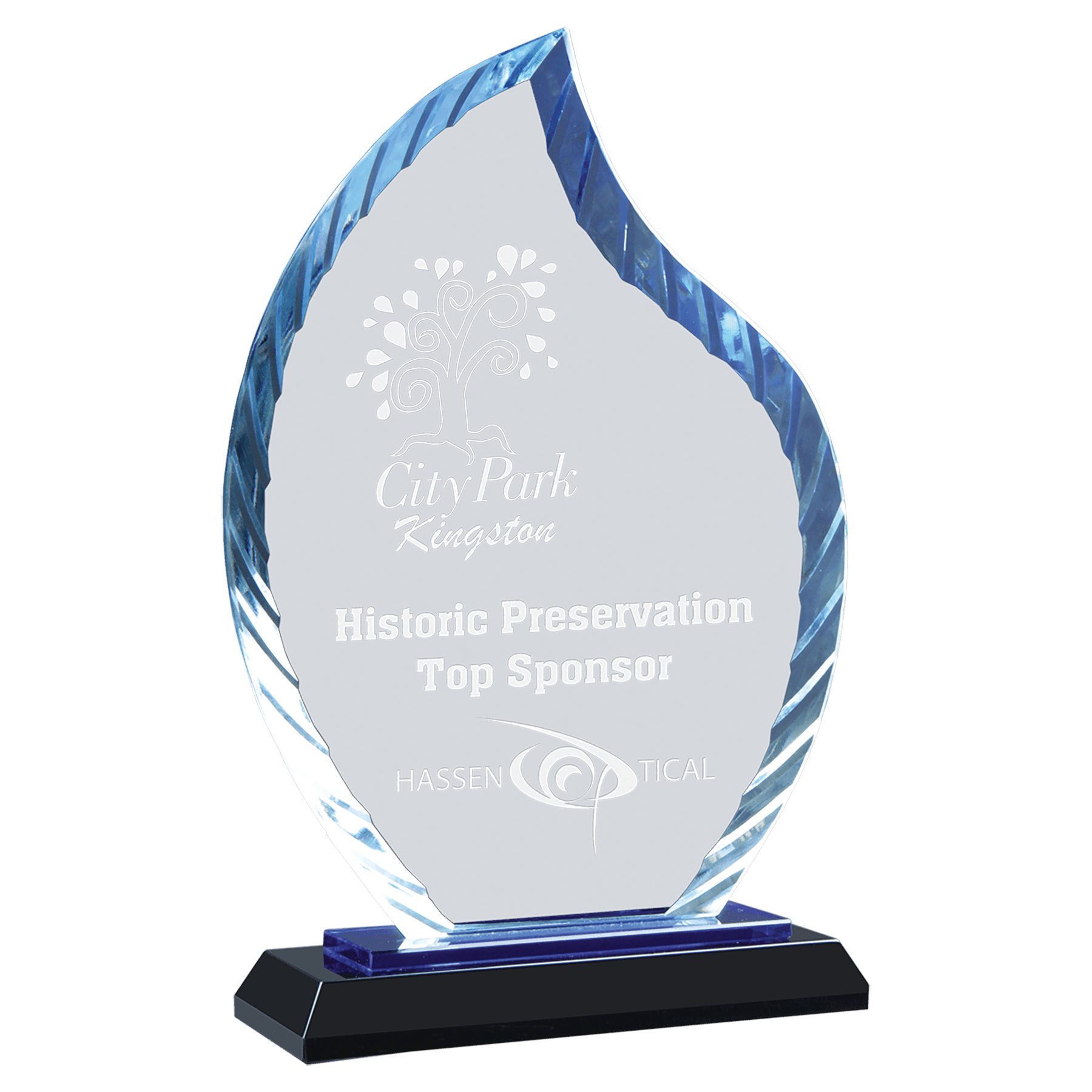 8" Flame Accent Glass on Blue & Black Base