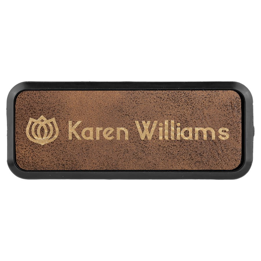 Rustic/Gold 3" x 1" Leatherette Round Corner Badge with Frame