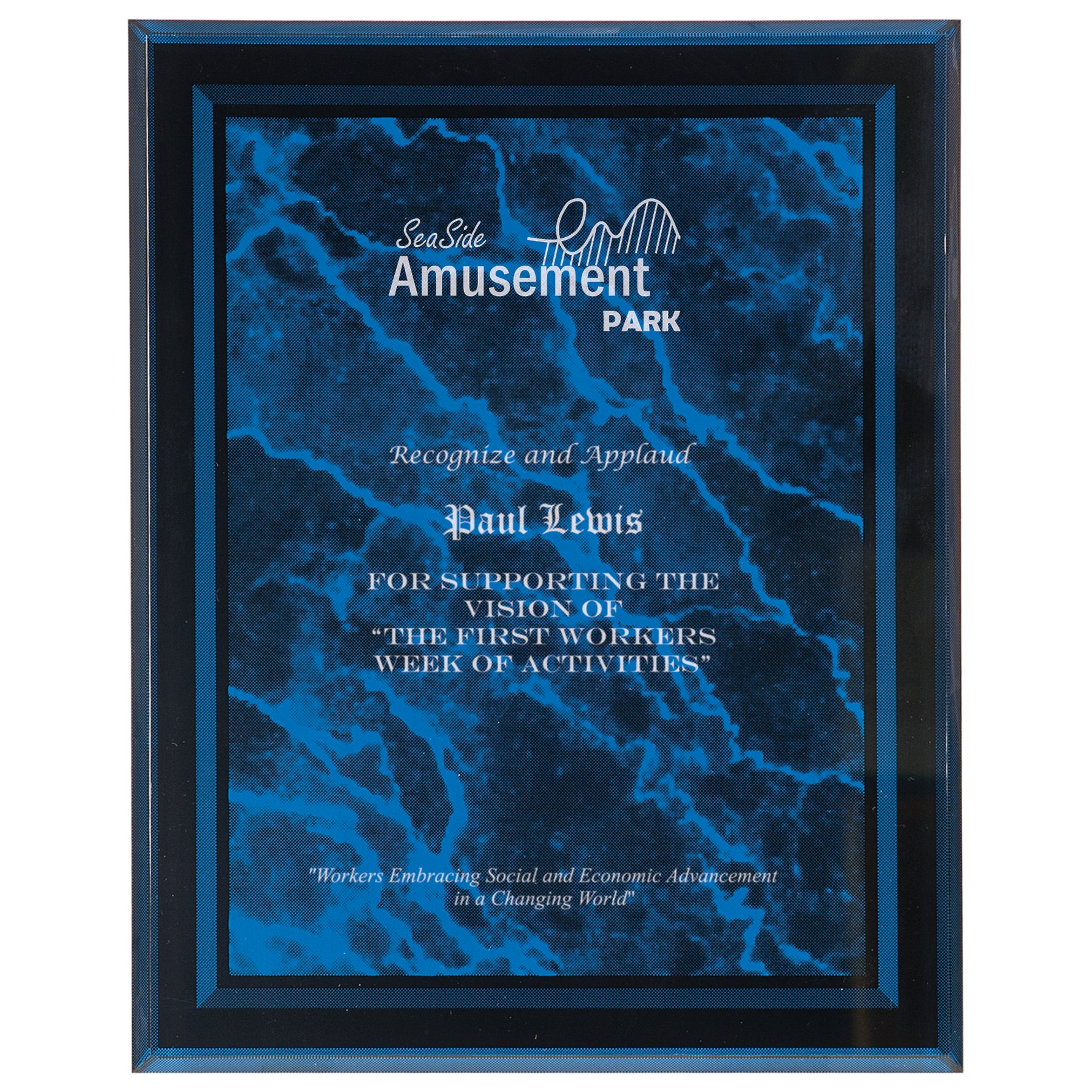 7" x 9" Blue Marble Border Acrylic Clear-Plaq