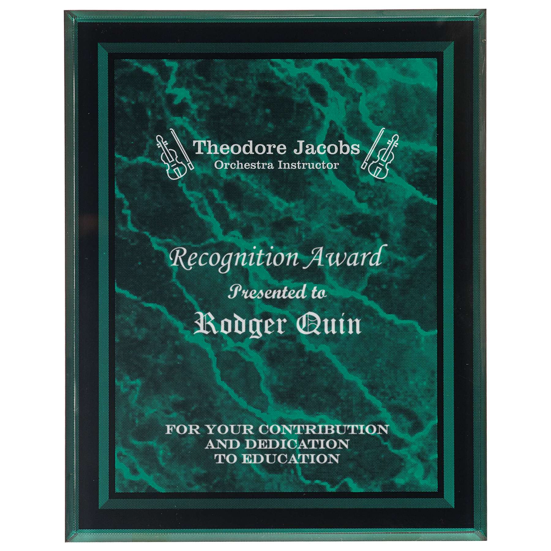 7" x 9" Green Marble Border Acrylic Clear-Plaq