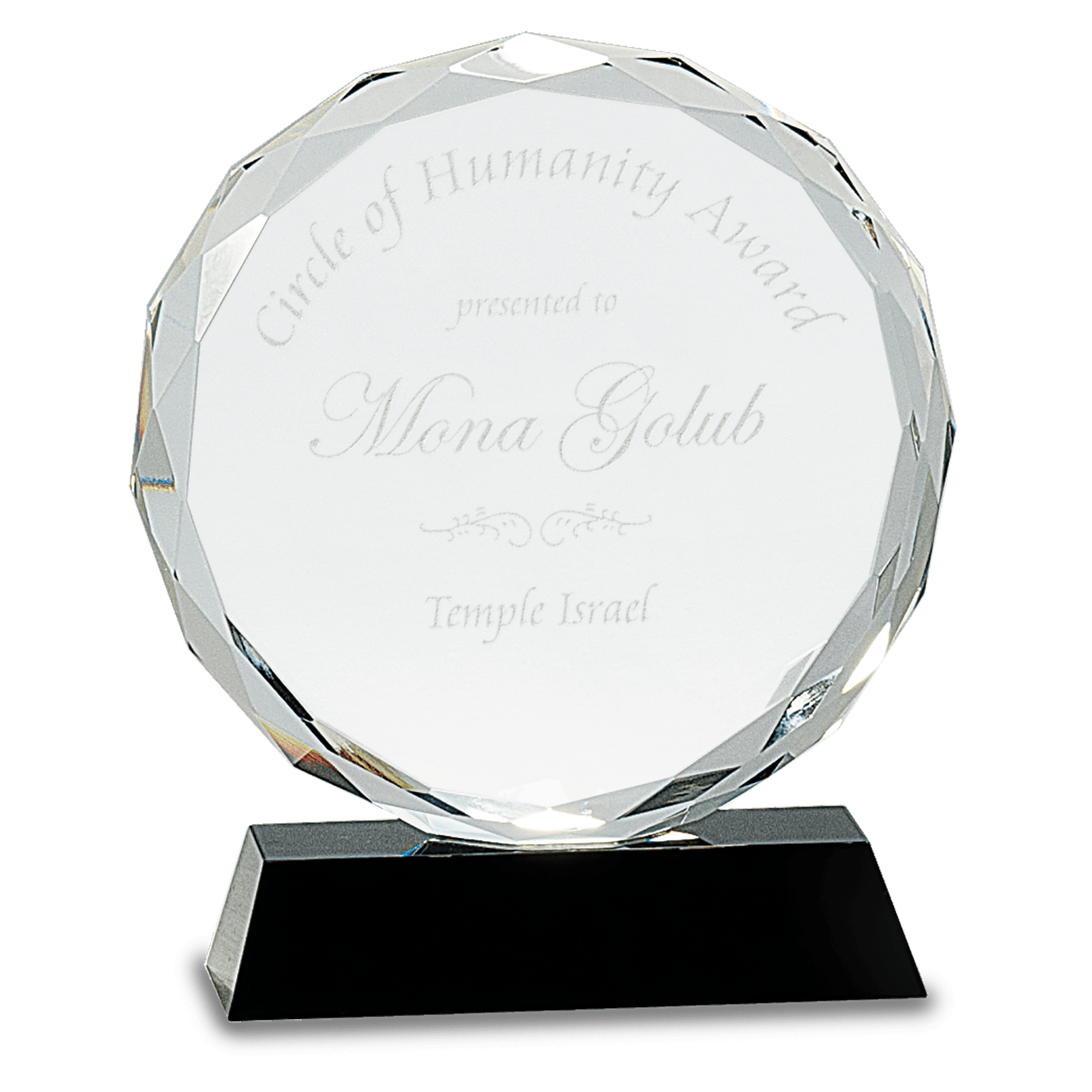 7" Crystal Round Facet on a Black Crystal Base