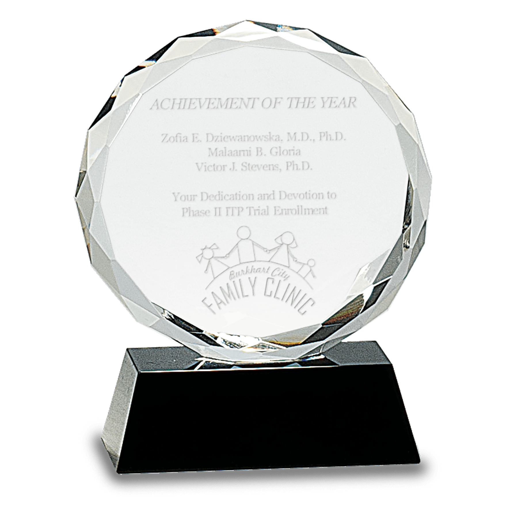 5" Crystal Round Facet on a Black Crystal Base