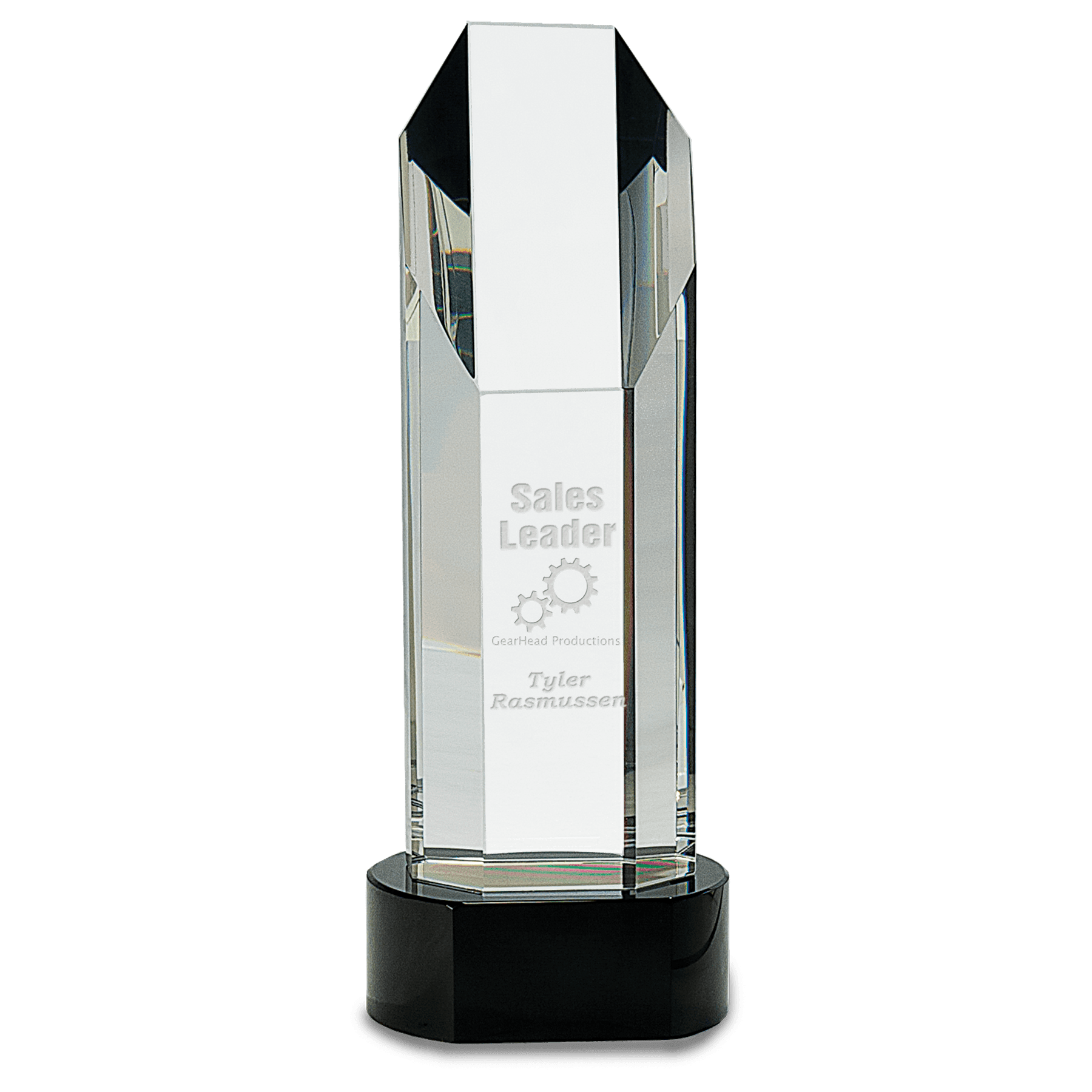 10 3/4" Crystal Octagon Slant-Top Tower on Black Crystal Base