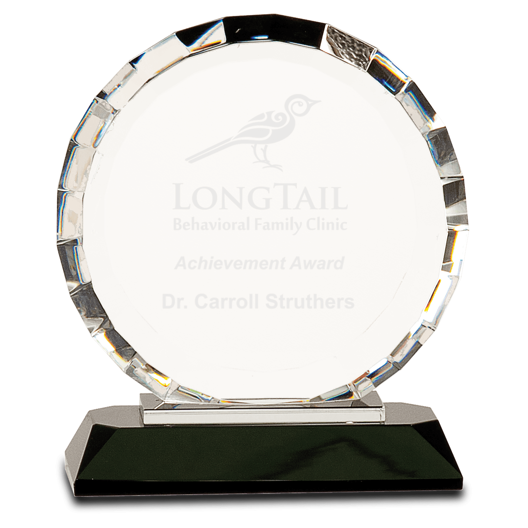 6" Crystal Round with Rectangle Facet on Black Crystal Base