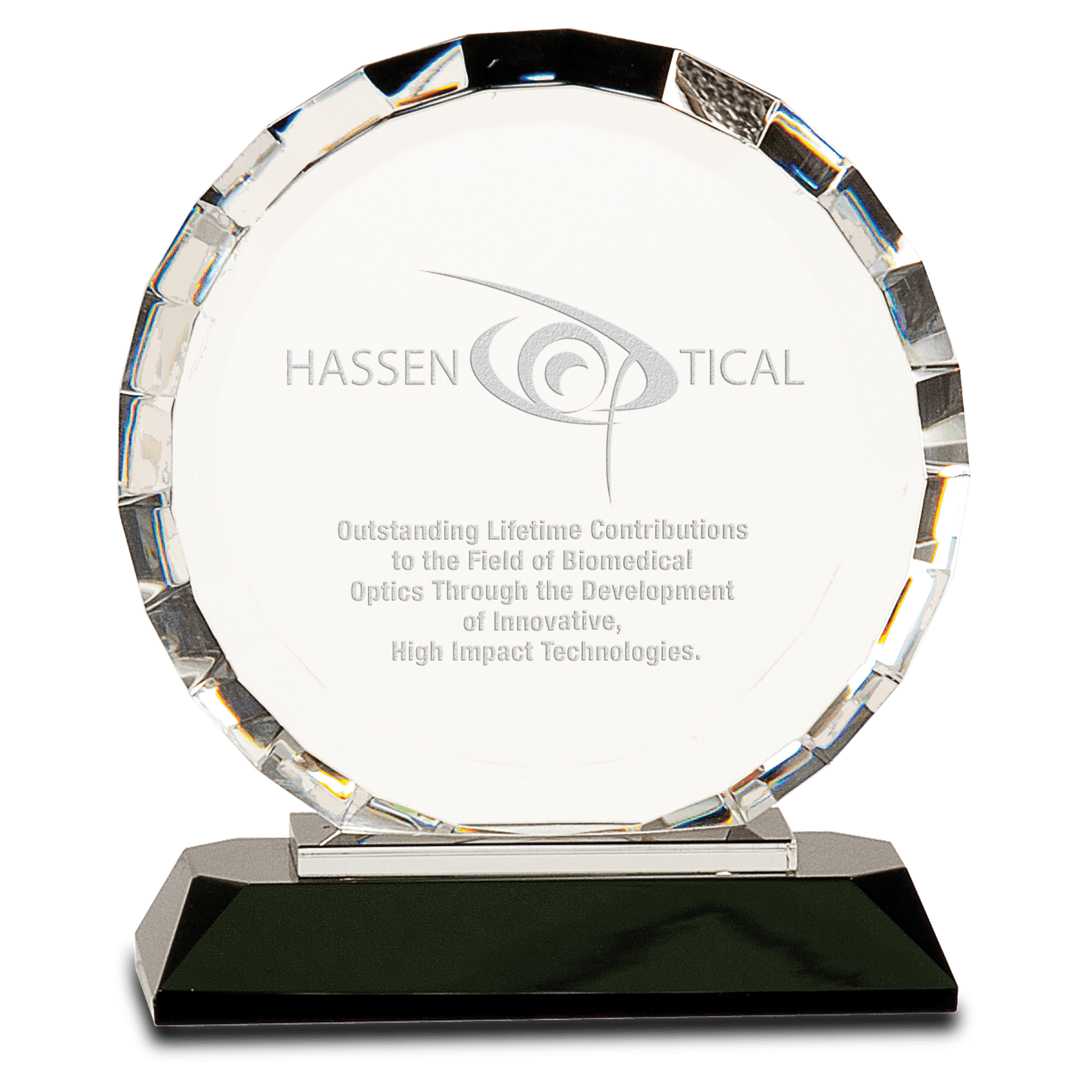 5 1/2" Crystal Round with Rectangle Facet on Black Crystal Base