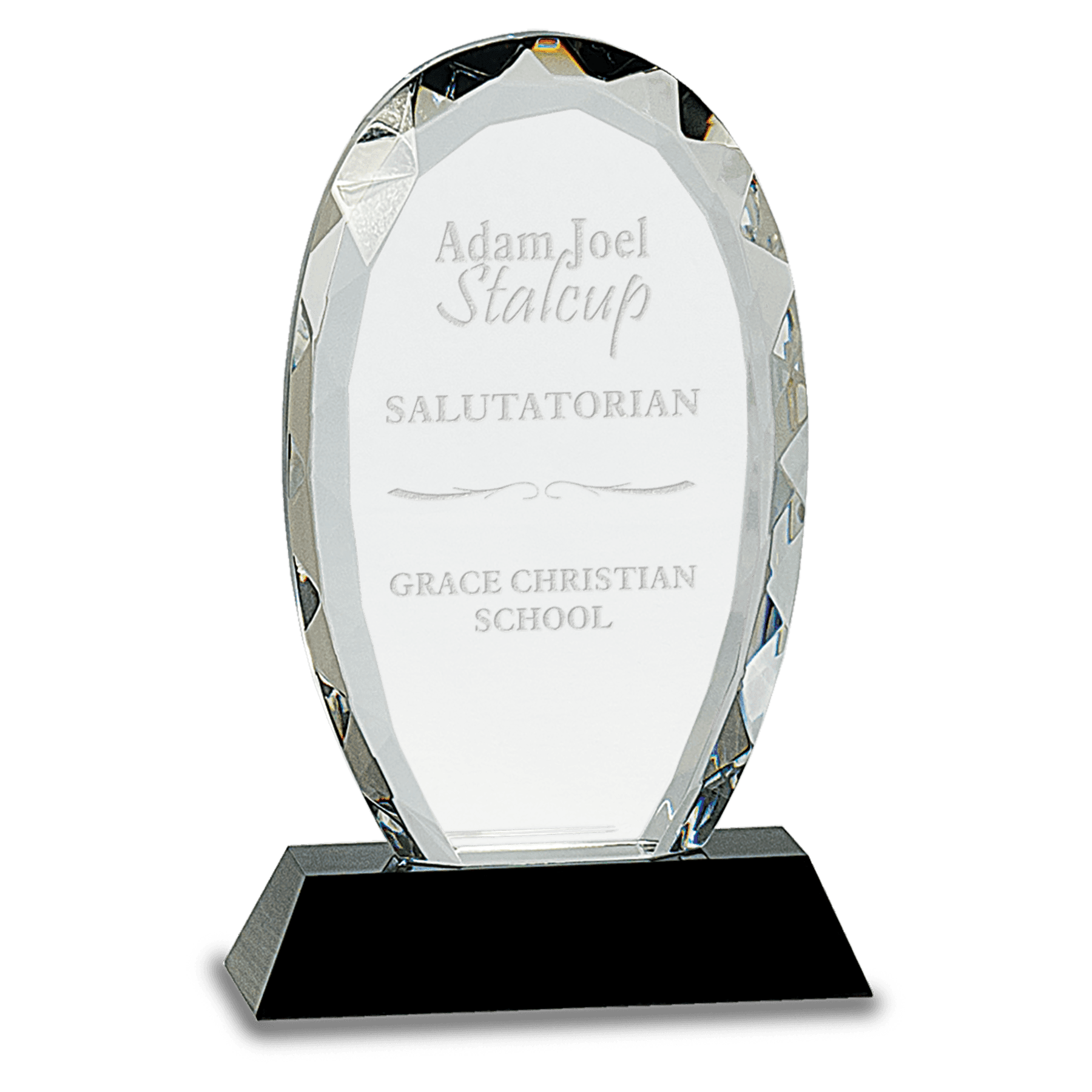 Small Oval Facet Crystal on Black Pedestal Base