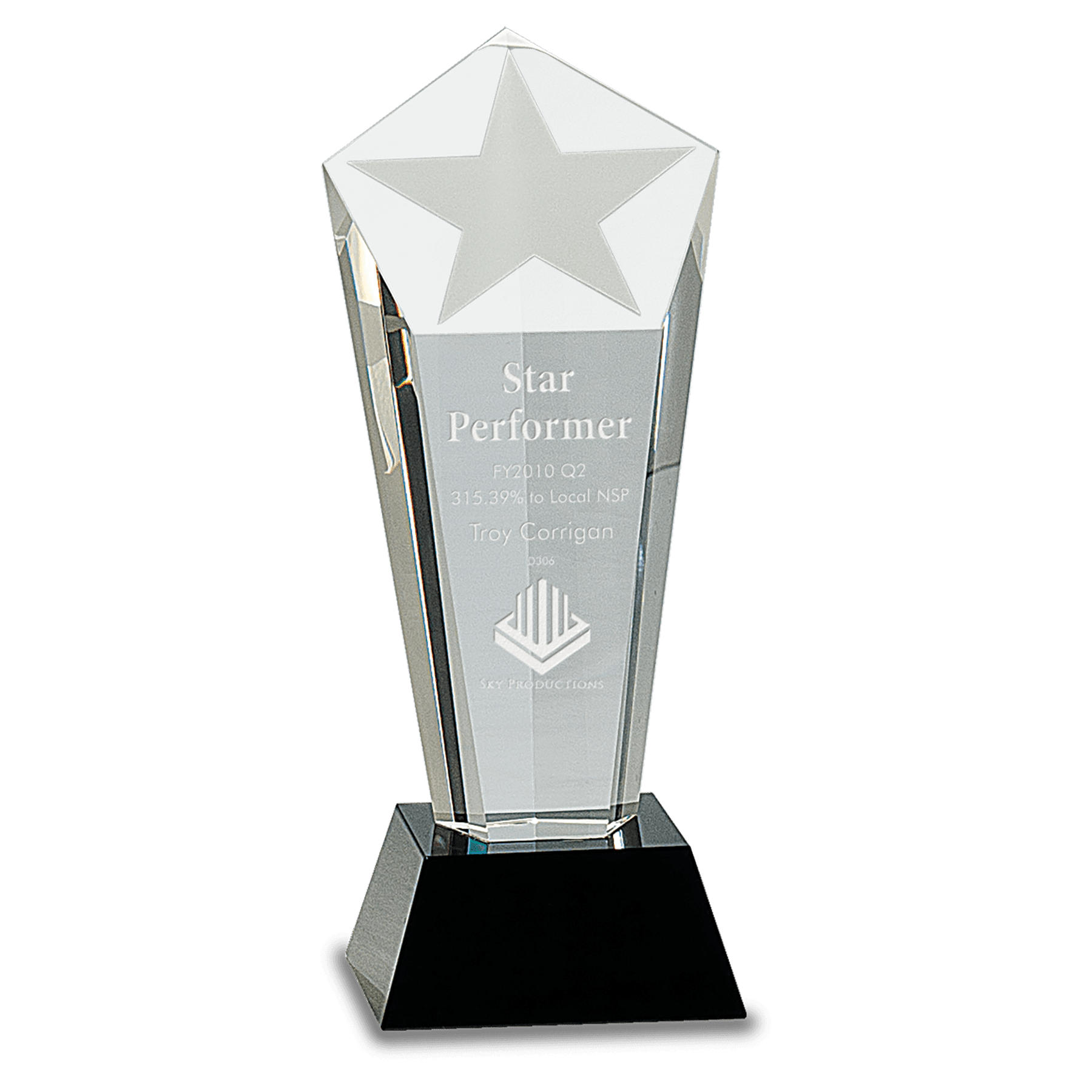 8 3/4" Crystal Frosted Star Column on a Black Crystal Base