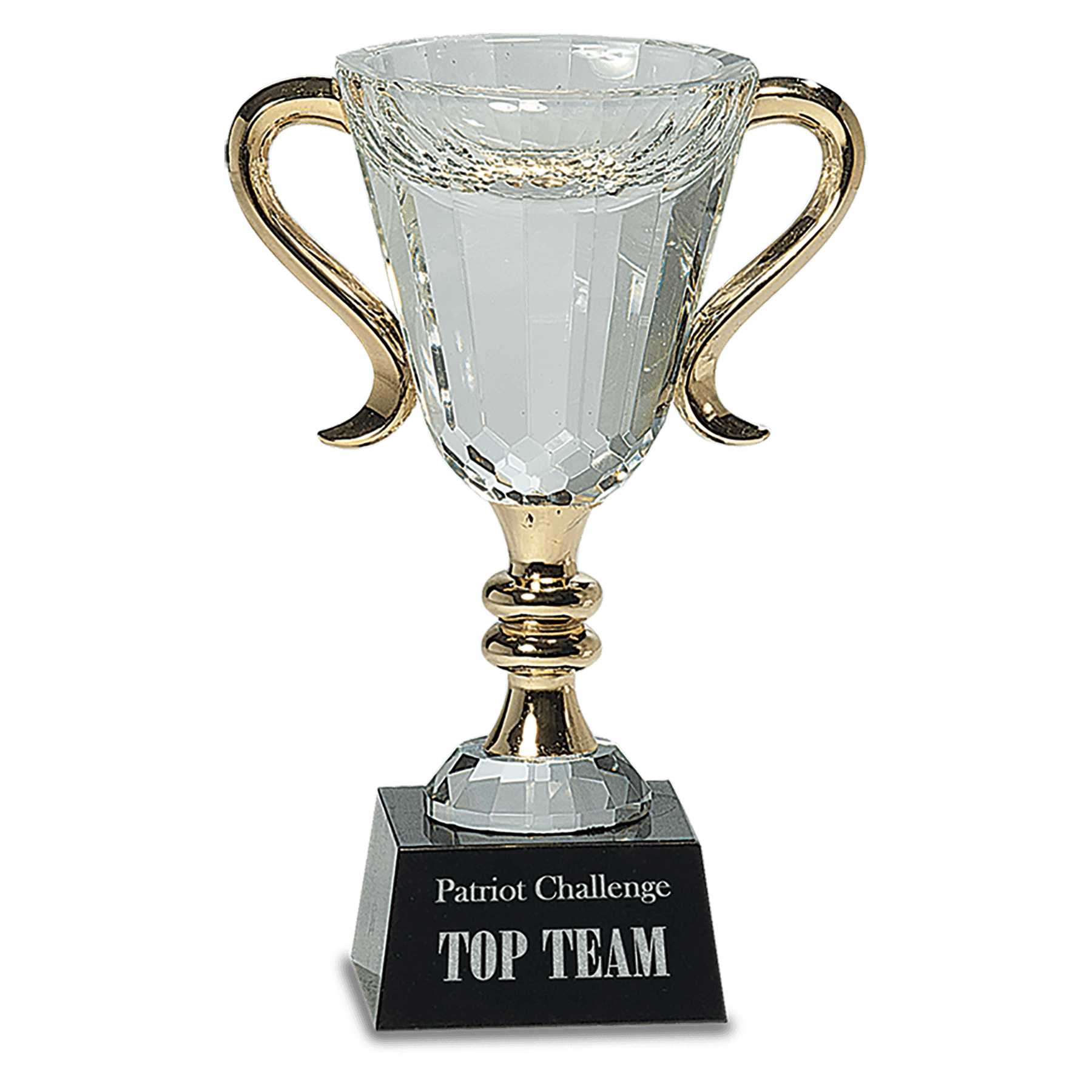 7 1/4" Crystal Cup with Gold Metal Handles on Solid Marble Base