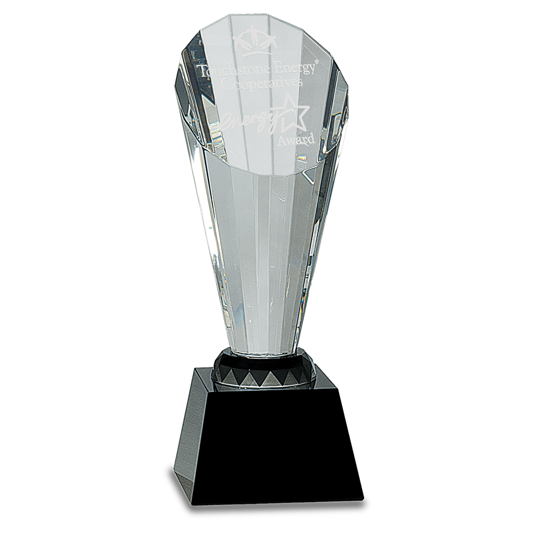 Clear Crystal Faceted Rising Spire on Black Base