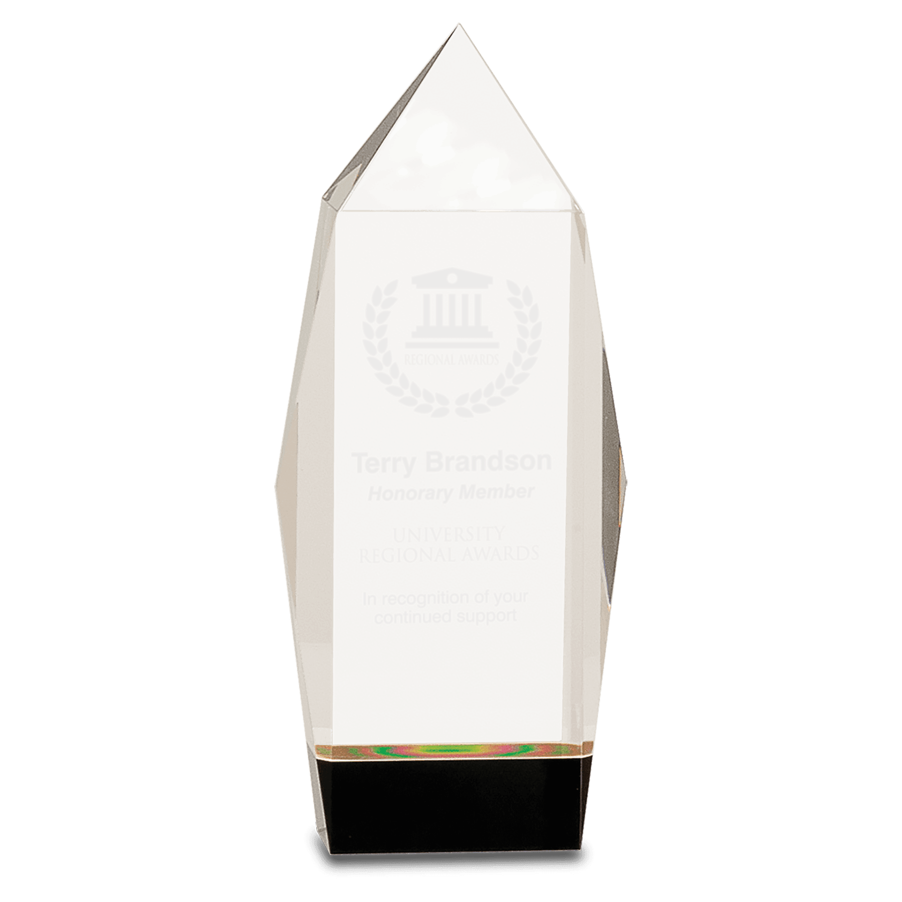 Medium Clear Crystal Facet Rectangle on Black Base