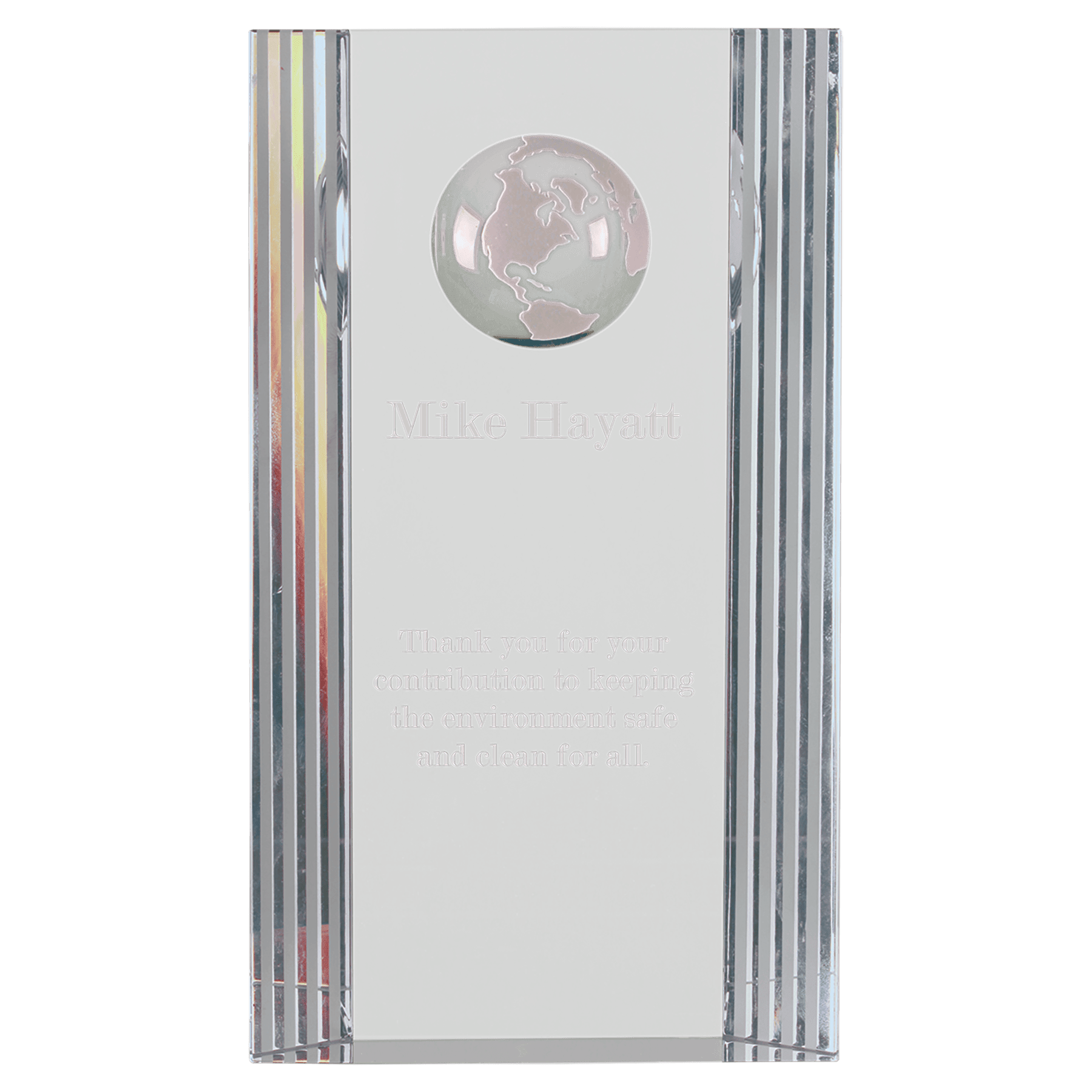 Clear Crystal Rectangle with Globe Etching