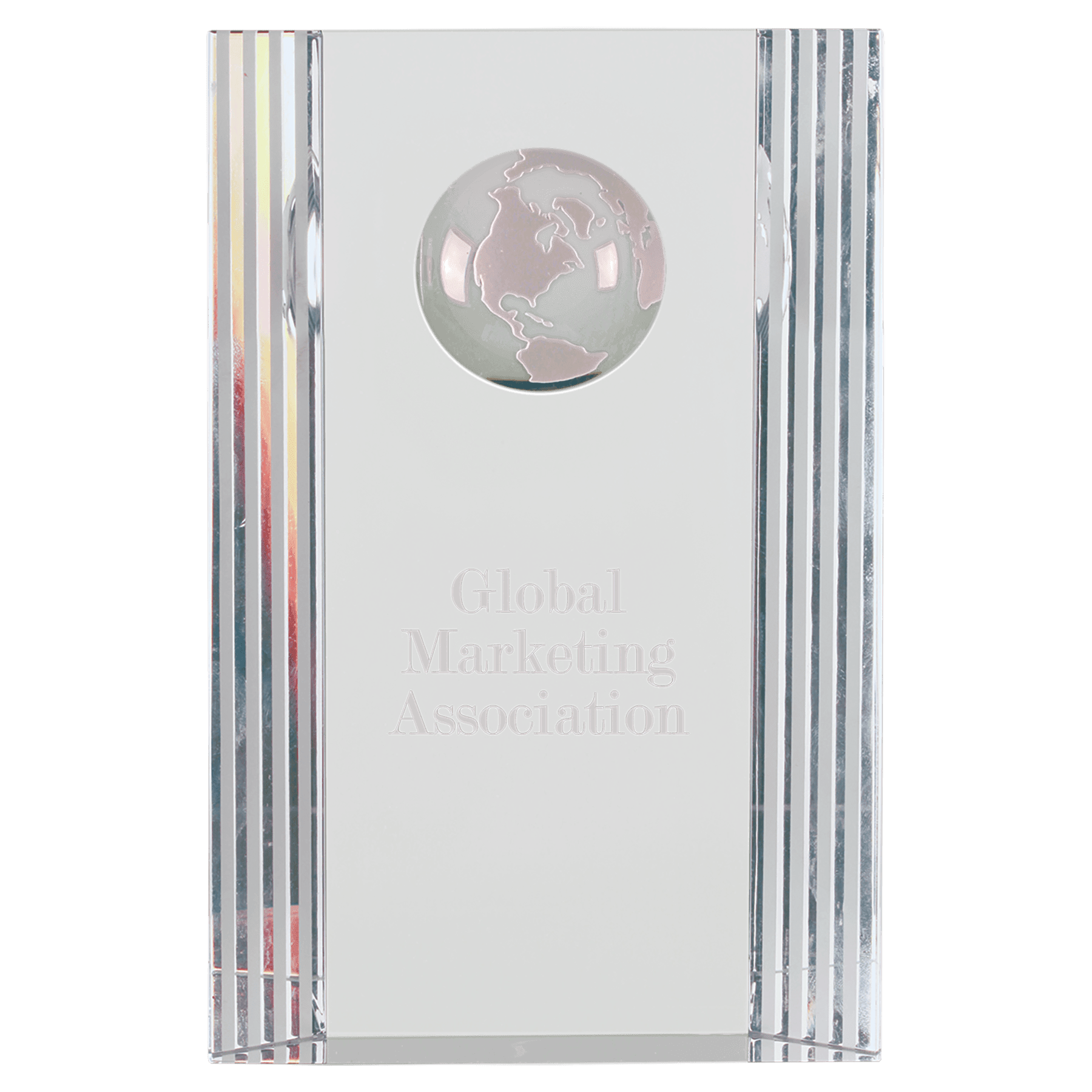 Clear Crystal Rectangle with Globe Etching