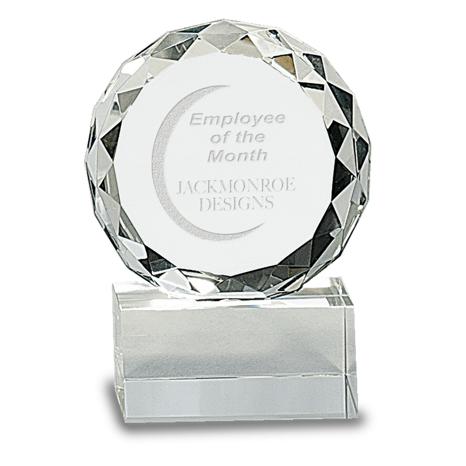 Small Round Facet Crystal on Black Pedestal Base