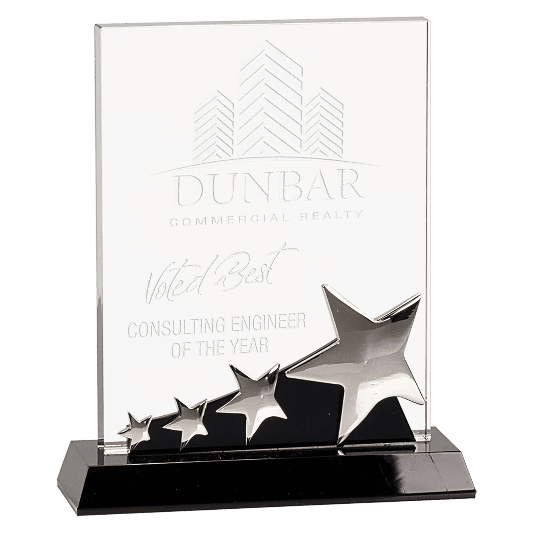 Small Rectangle Crystal with Silver Stars on Black Pedestal Base