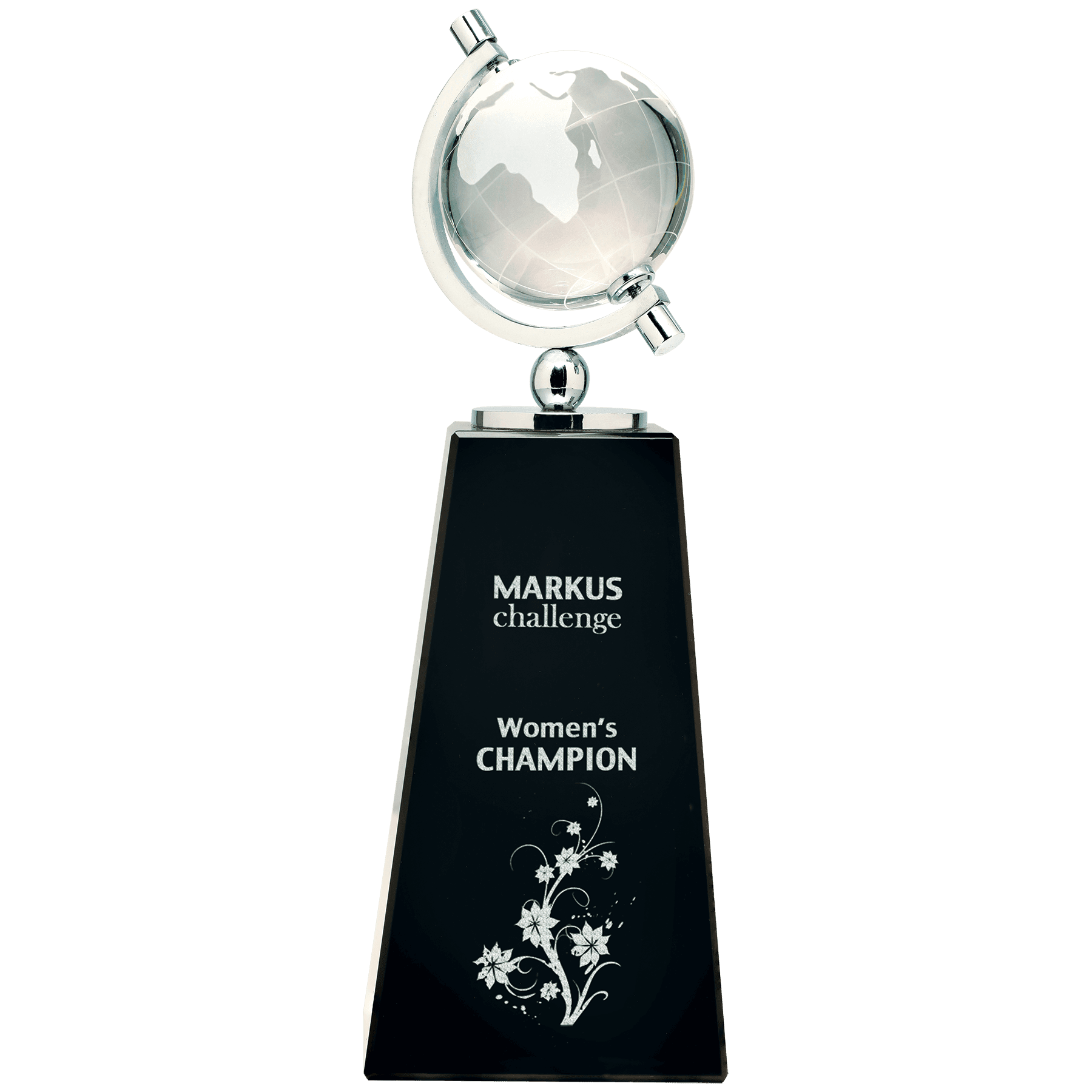 Crystal Spinning Globe on Black Pedestal Base