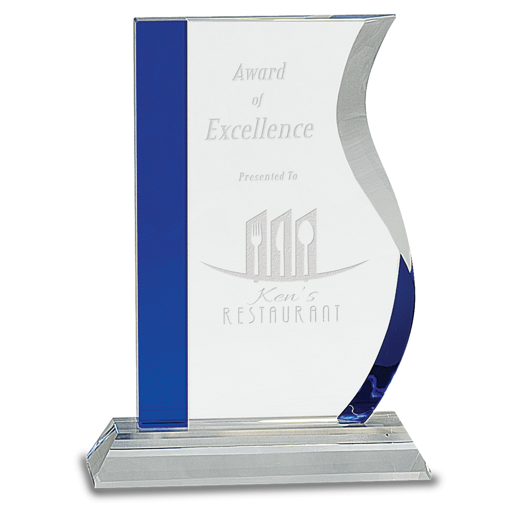 7 1/4" Crystal with Blue Edge on a Clear Crystal Base