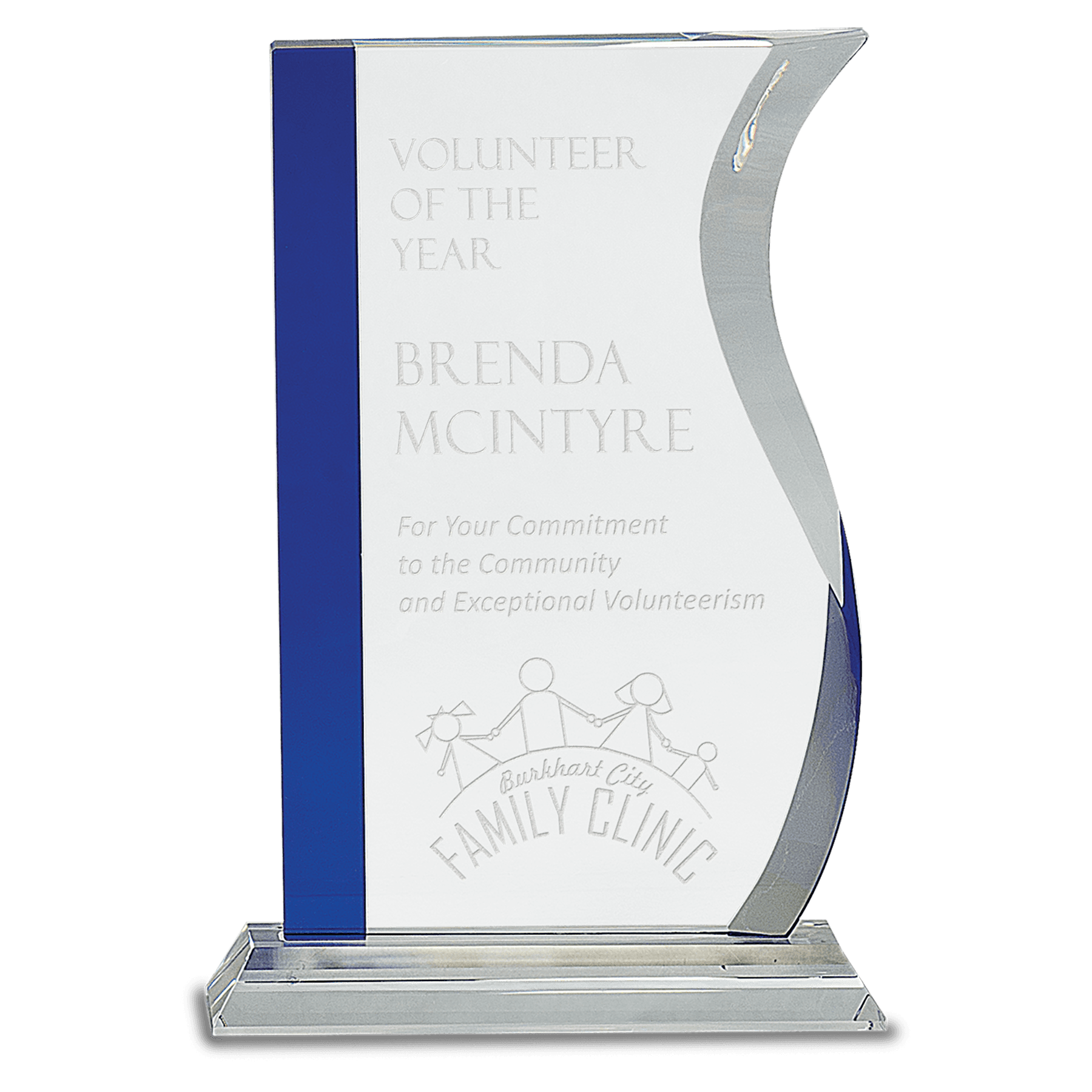 9 3/4" Crystal with Blue Edge on a Clear Crystal Base