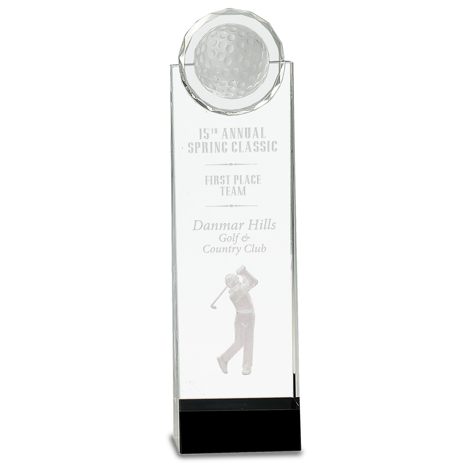 Large Clear/Black Crystal Standup with 3D Golfer