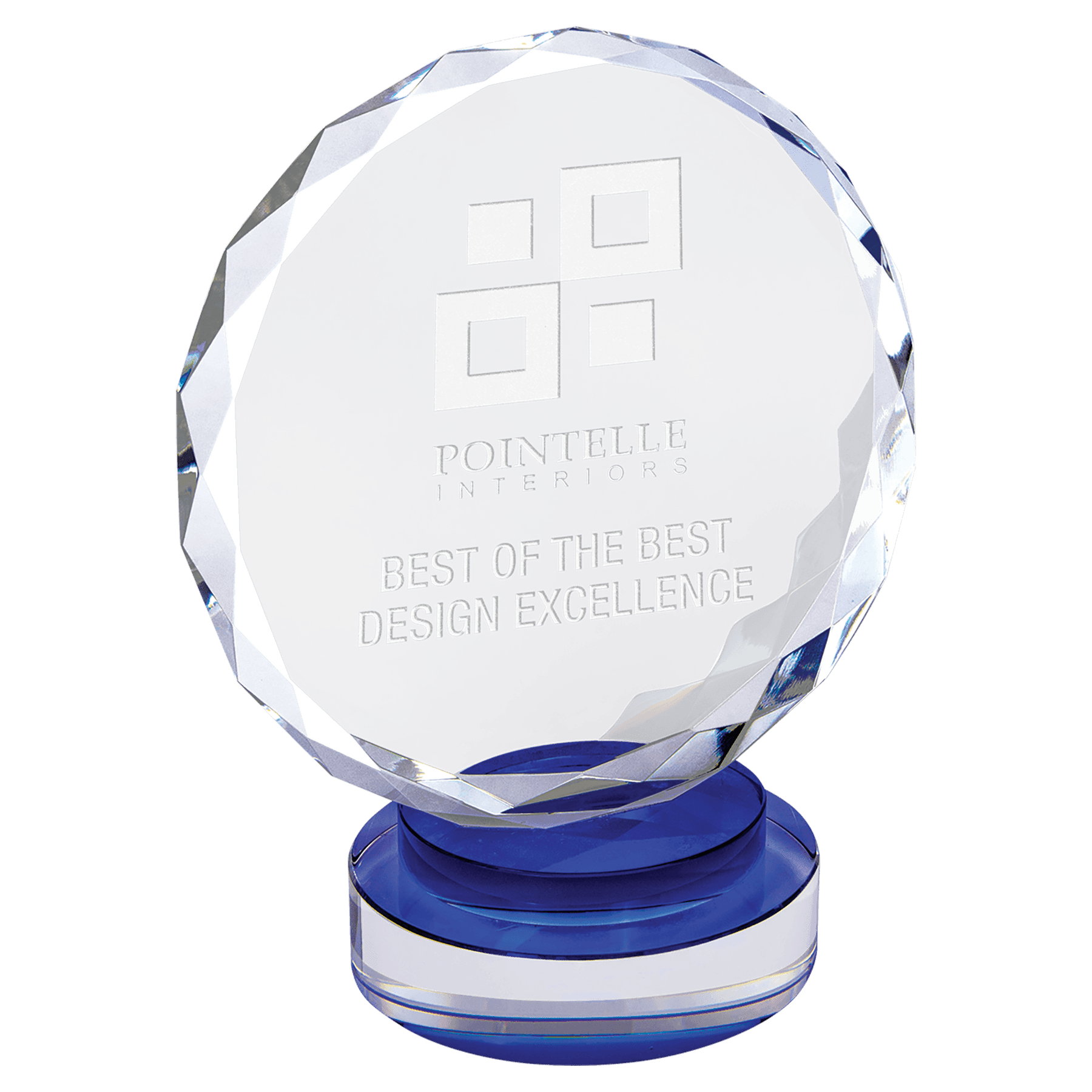 Large Round Crystal with Blue/Clear Base