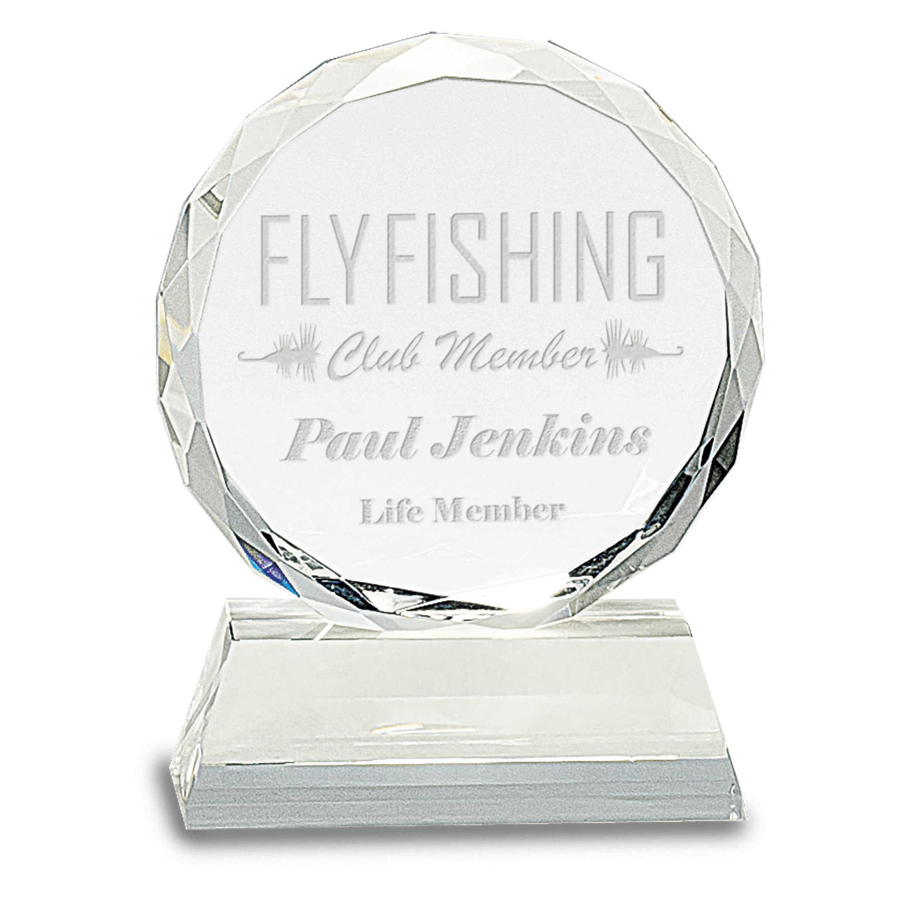 Round Facet Crystal on Clear Pedestal Base