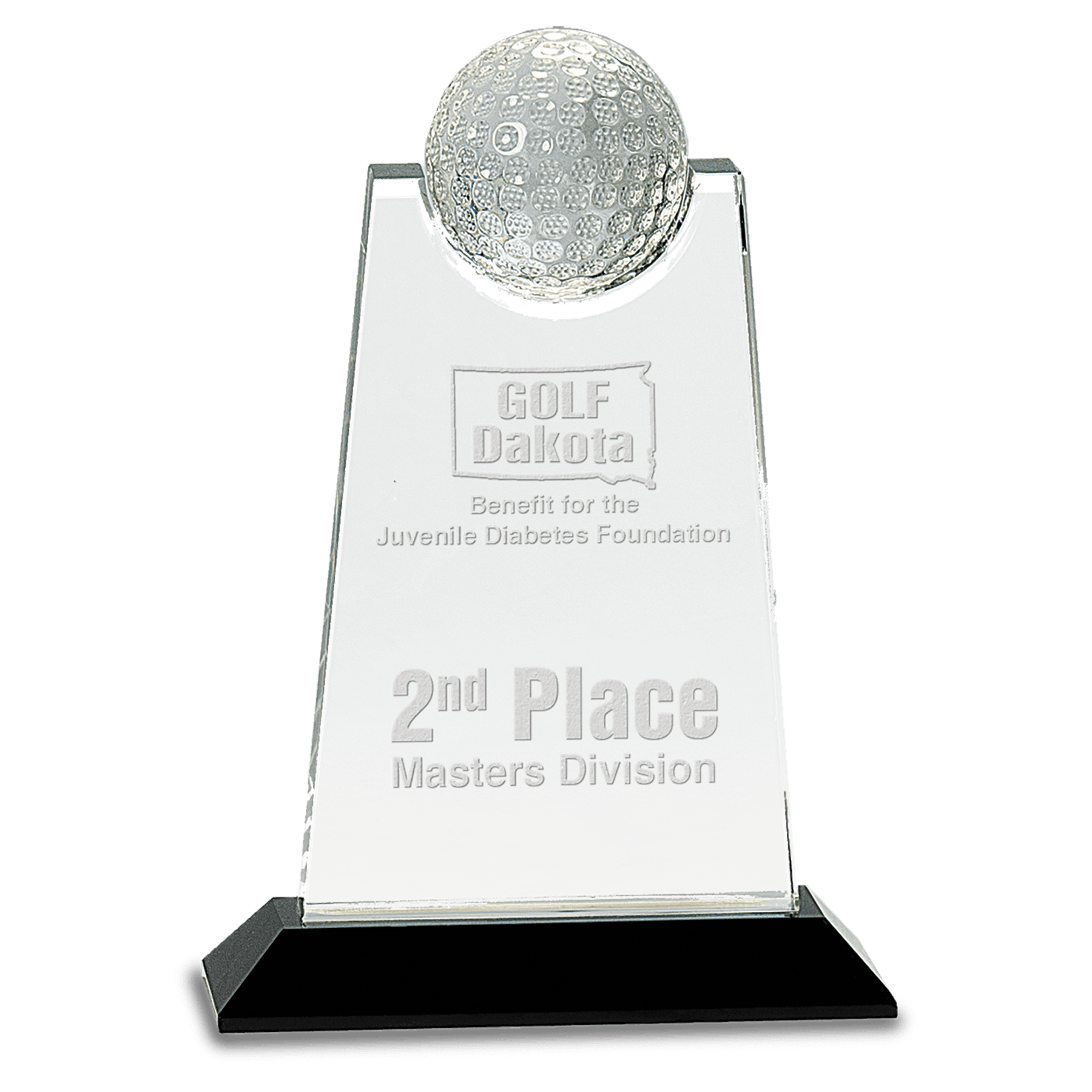 Clear Crystal Tablet with Inset Golf Ball on Black Pedestal Base