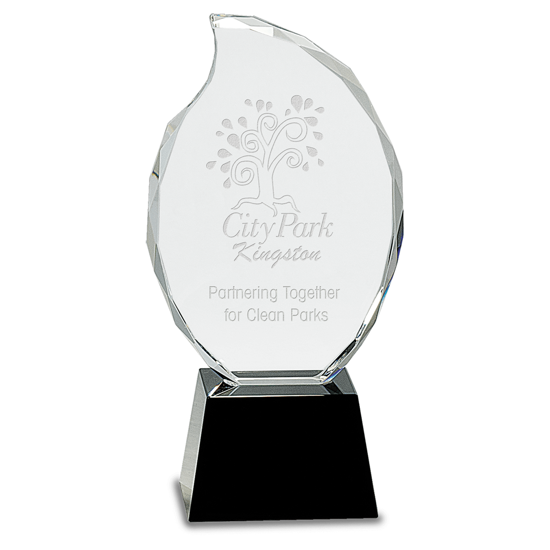 Clear Crystal Flame on Black Pedestal Base