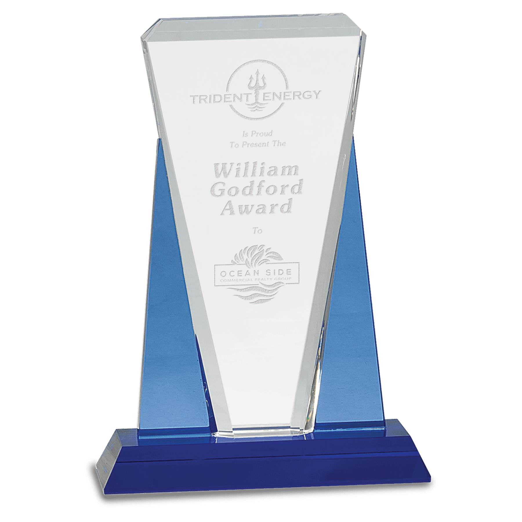 Large Blue/Clear Wedge Crystal on Blue Pedestal Base