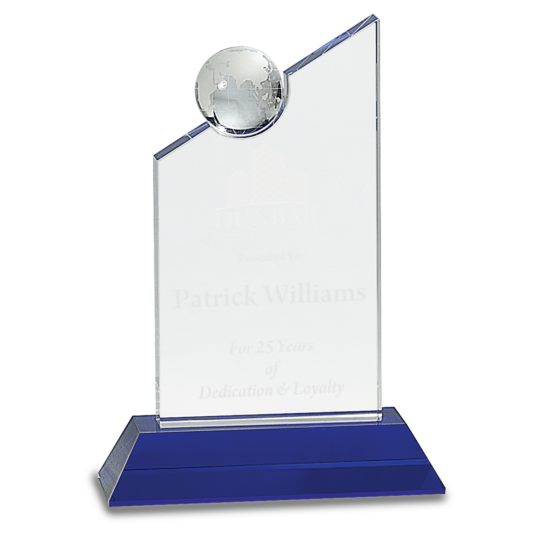 Clear Crystal with Inset Crystal Globe and Blue Base