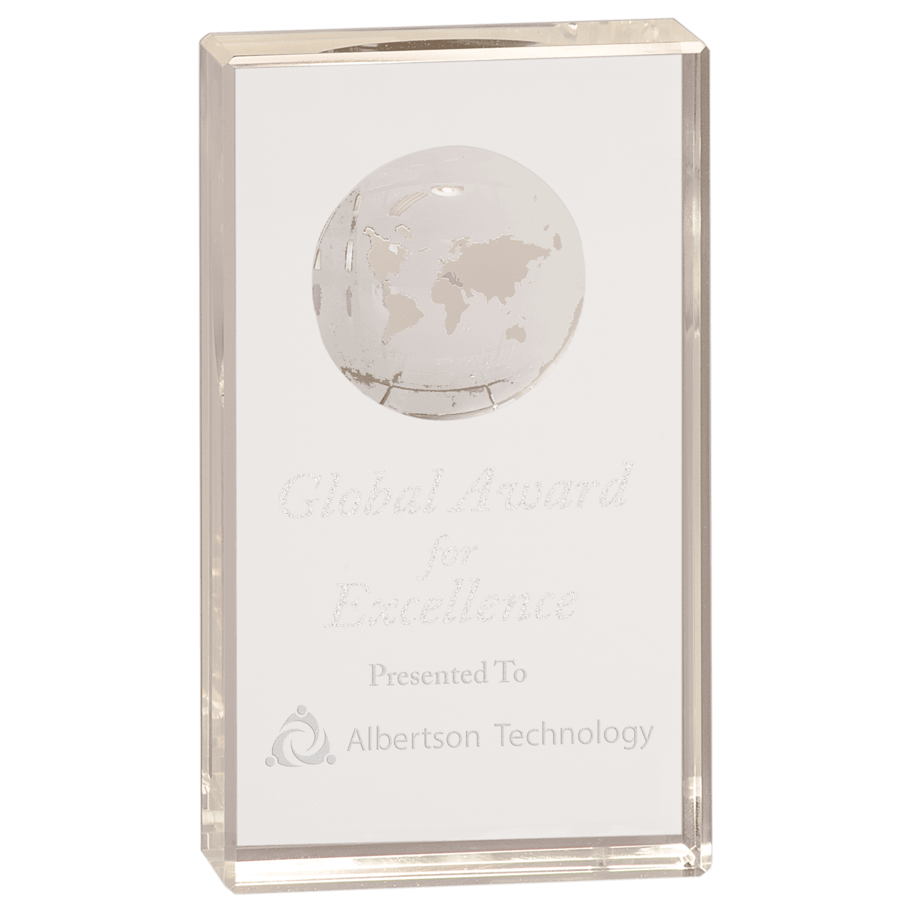 6" Crystal Rectangle with Etched Globe