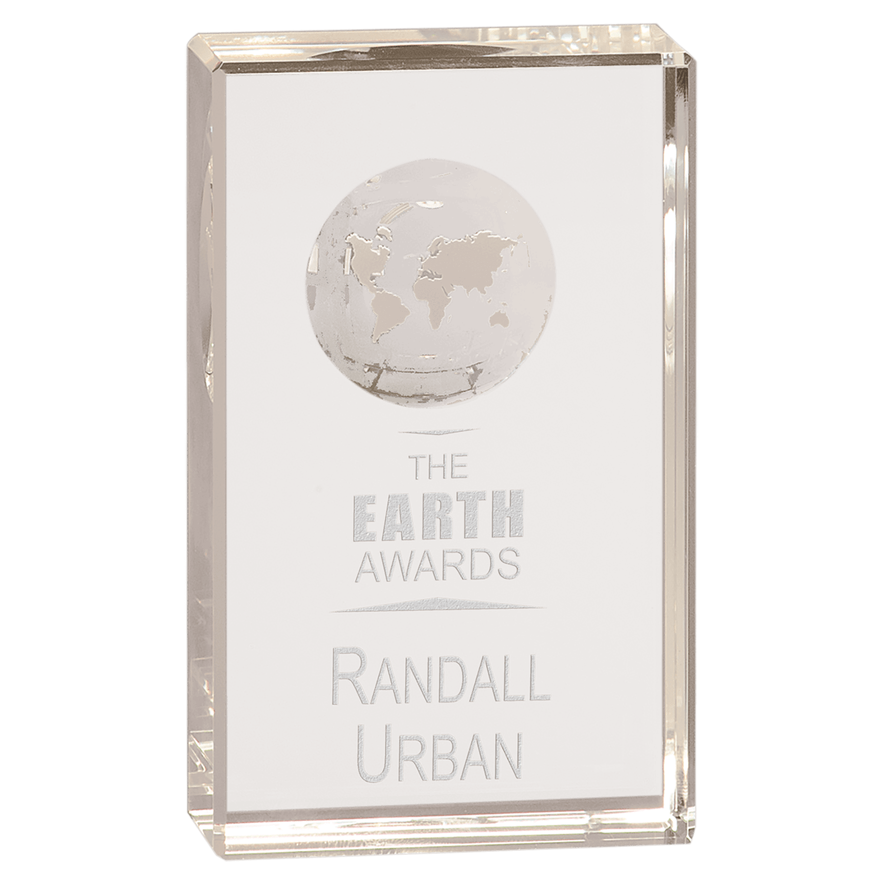 5" Crystal Rectangle with Etched Globe