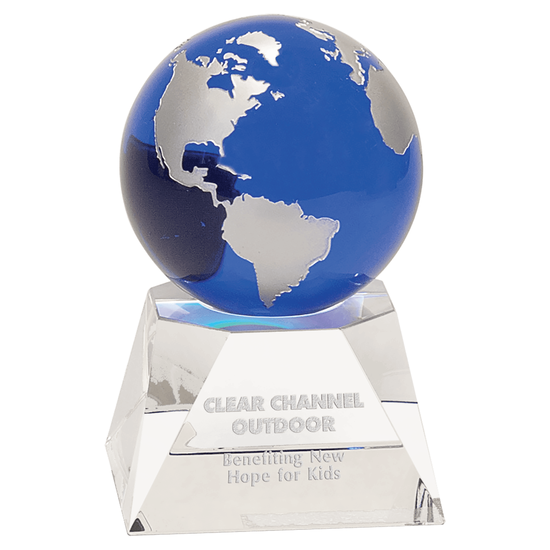 5" Blue Crystal Globe on a Clear Crystal Base