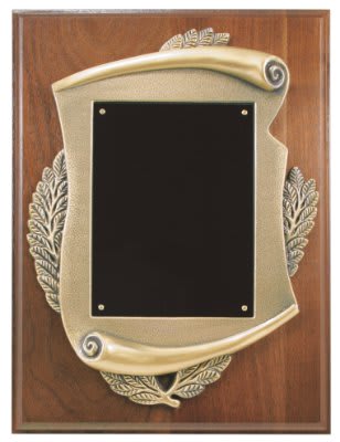 9" x 12" Genuine Walnut Step Edge Plaque with Metal Scroll Frame & Plate