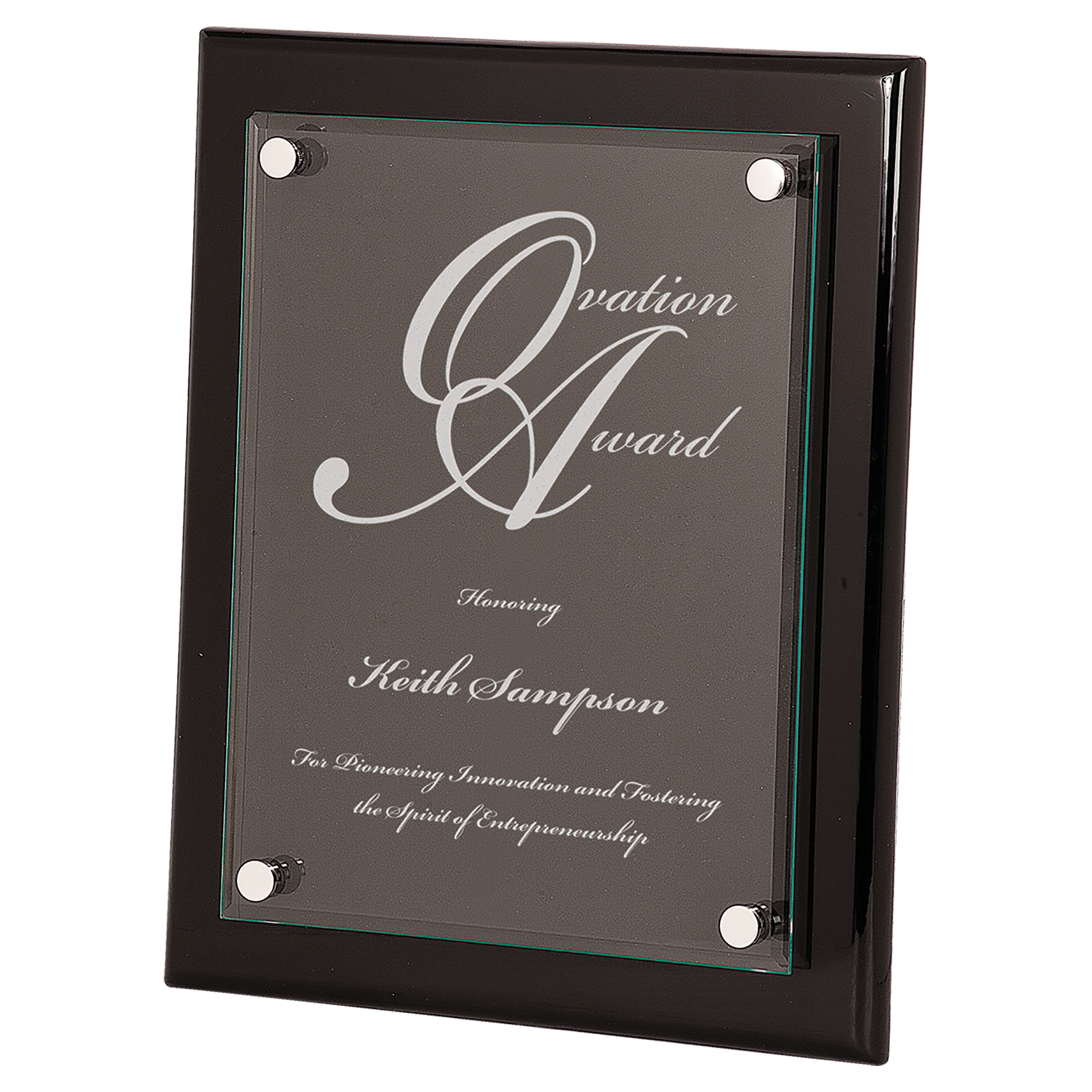 10 1/2" x 13" Black Piano Finish Floating Glass Plaque