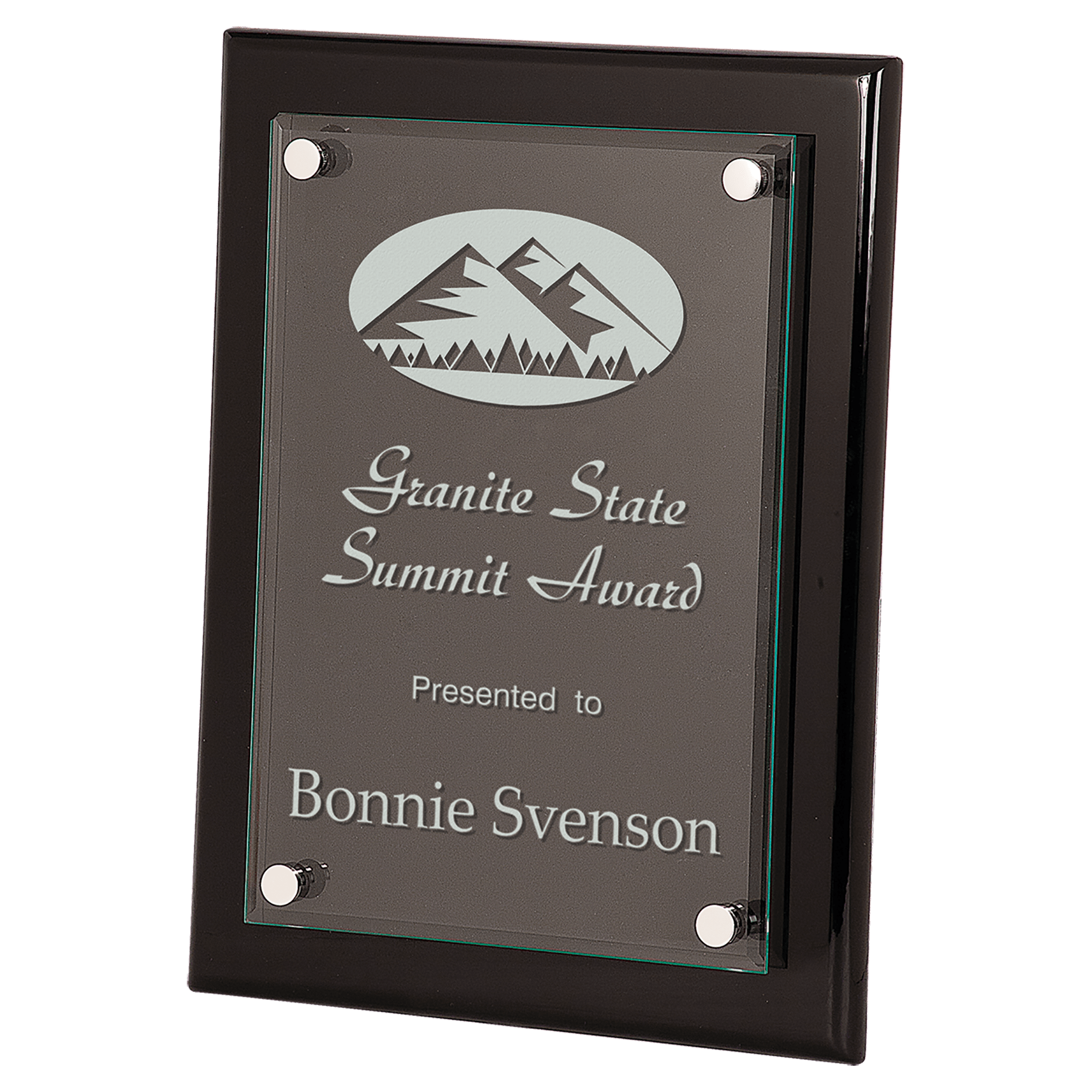 9"x 12" Black Piano Finish Floating Glass Plaque