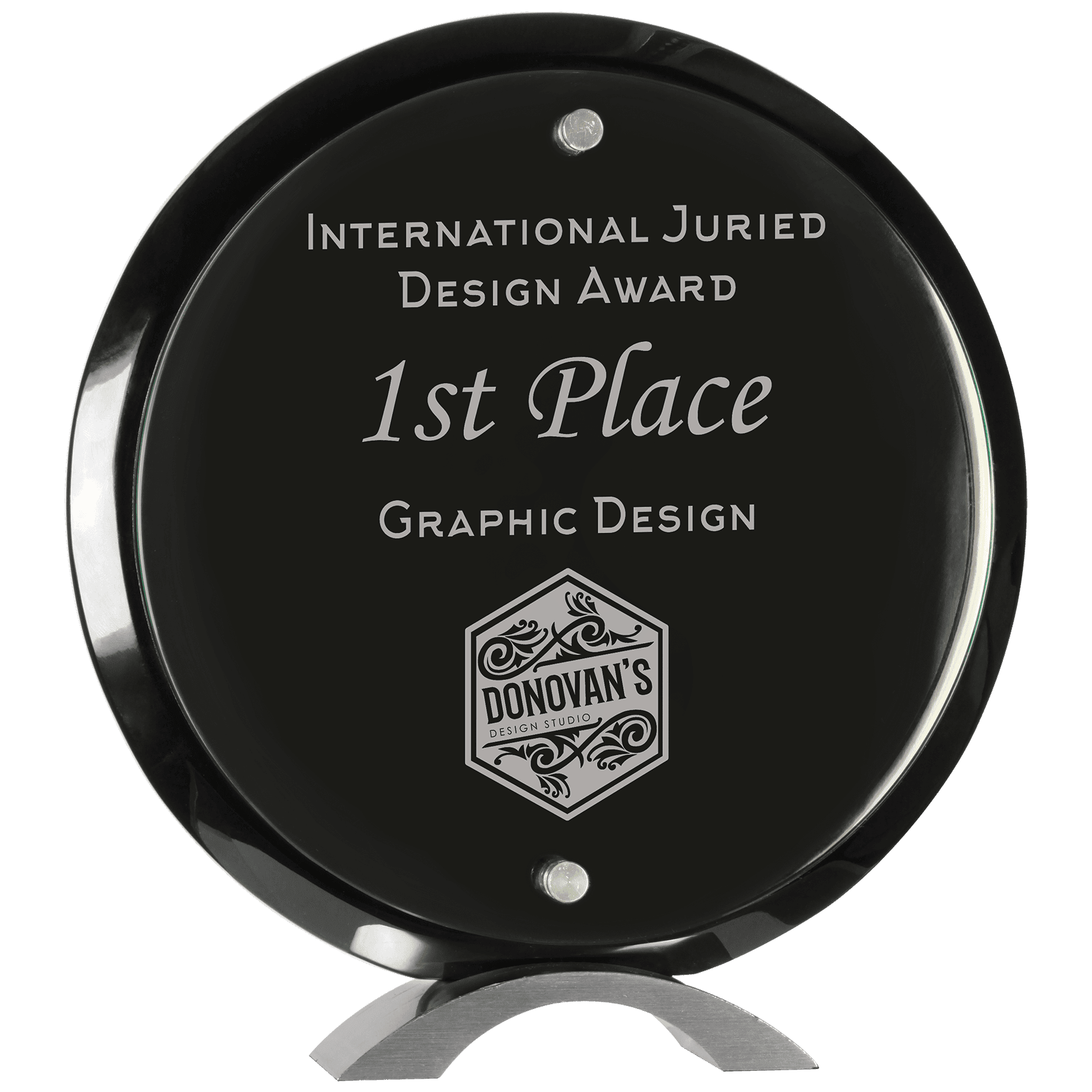 Large Round Black Piano Finish Floating Jade Glass Standup