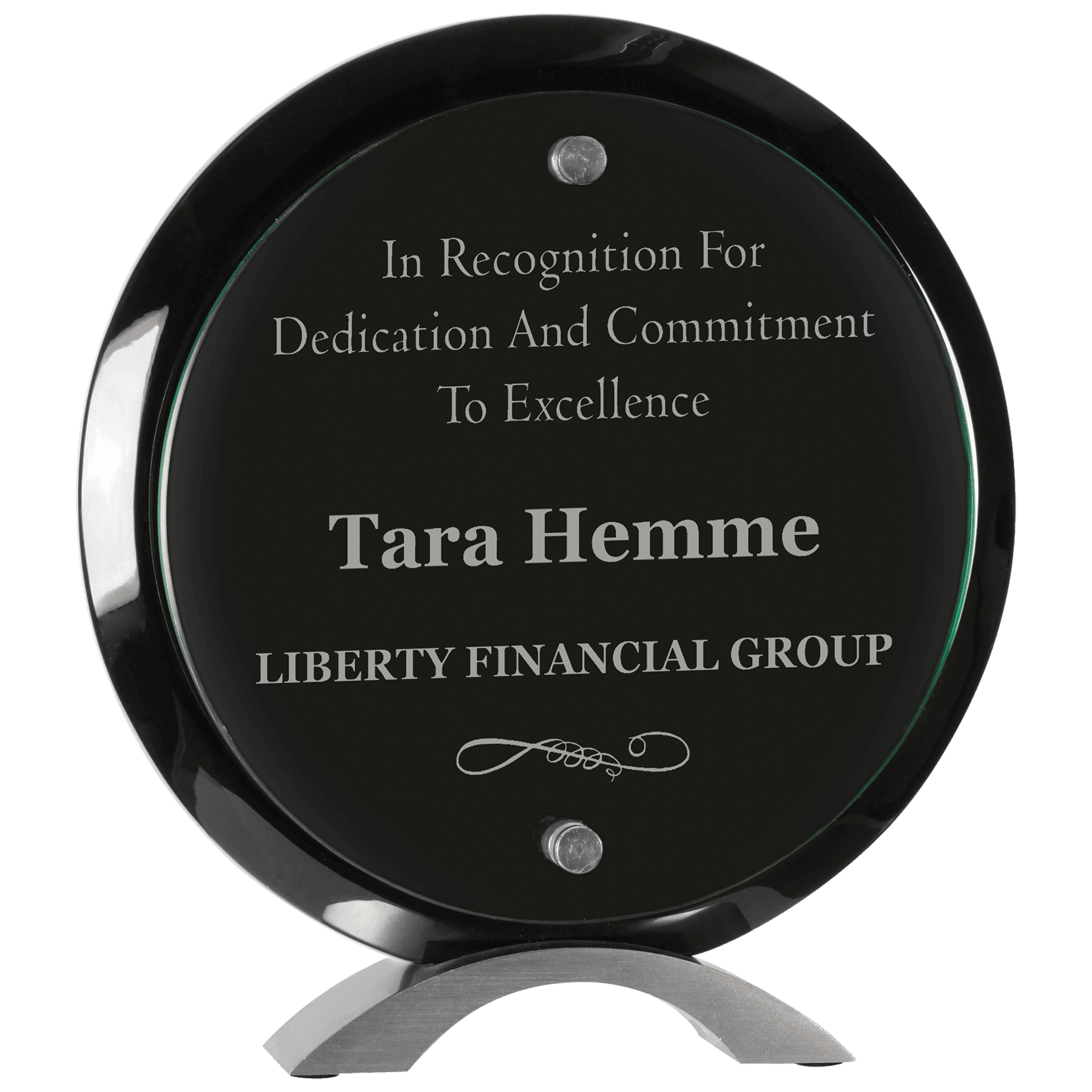 Small Round Black Piano Finish Floating Jade Glass Standup