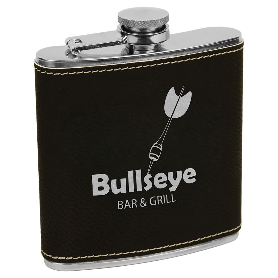 Black/Silver Leatherette 6 oz. Flask