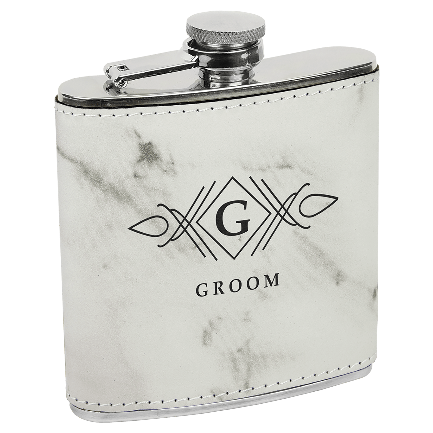 White Marble Leatherette 6 oz. Flask