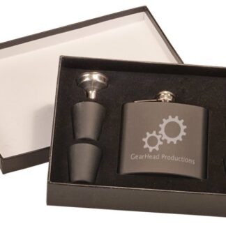 6 oz. Matte Black Flask Set in Black Presentation Box w/4 Shot Glasses & Funnel