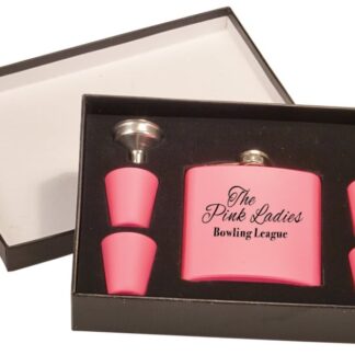 6 oz. Matte Pink Flask Set in Black Presentation Box w/4 Shot Glasses & Funnel