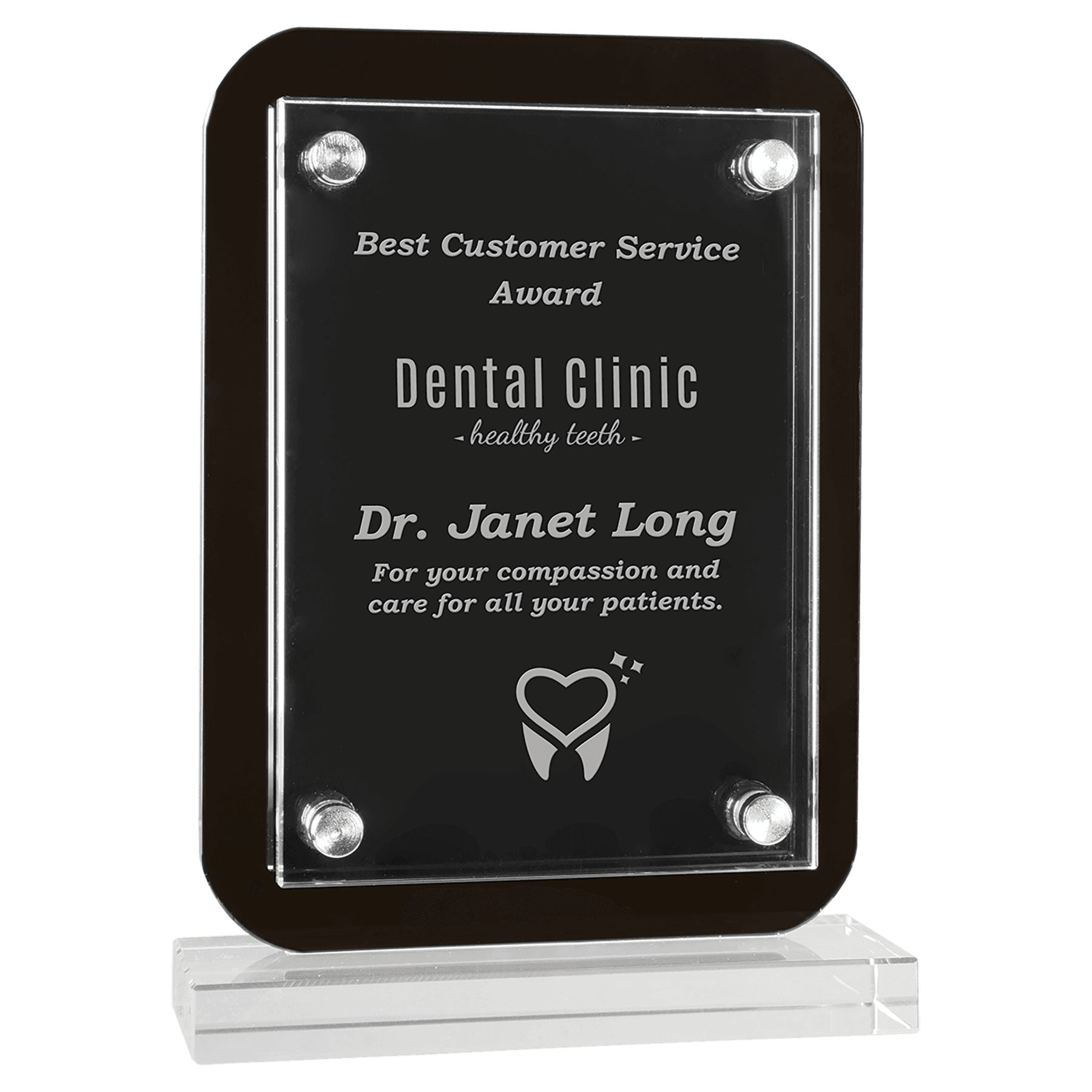 Small Black Floating Glass Standup Plaque