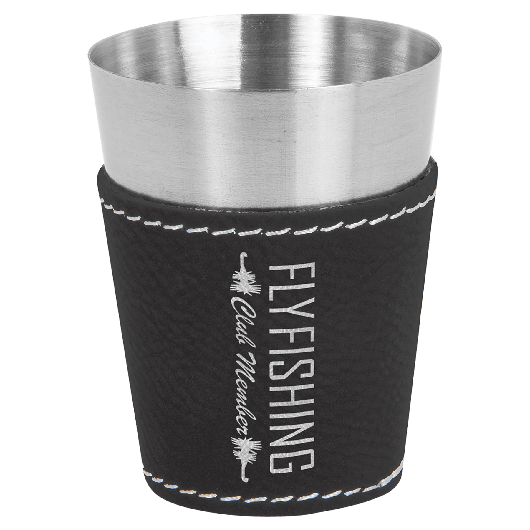 Black/Silver 2 oz. Leatherette Wrapped Stainless Steel Shot Glass