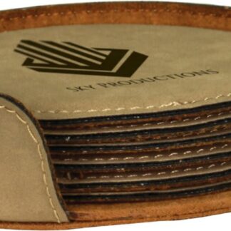 Light Brown Leatherette Round 6-Coaster Set