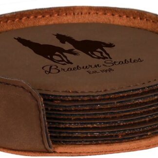 Dark Brown Leatherette Round 6-Coaster Set